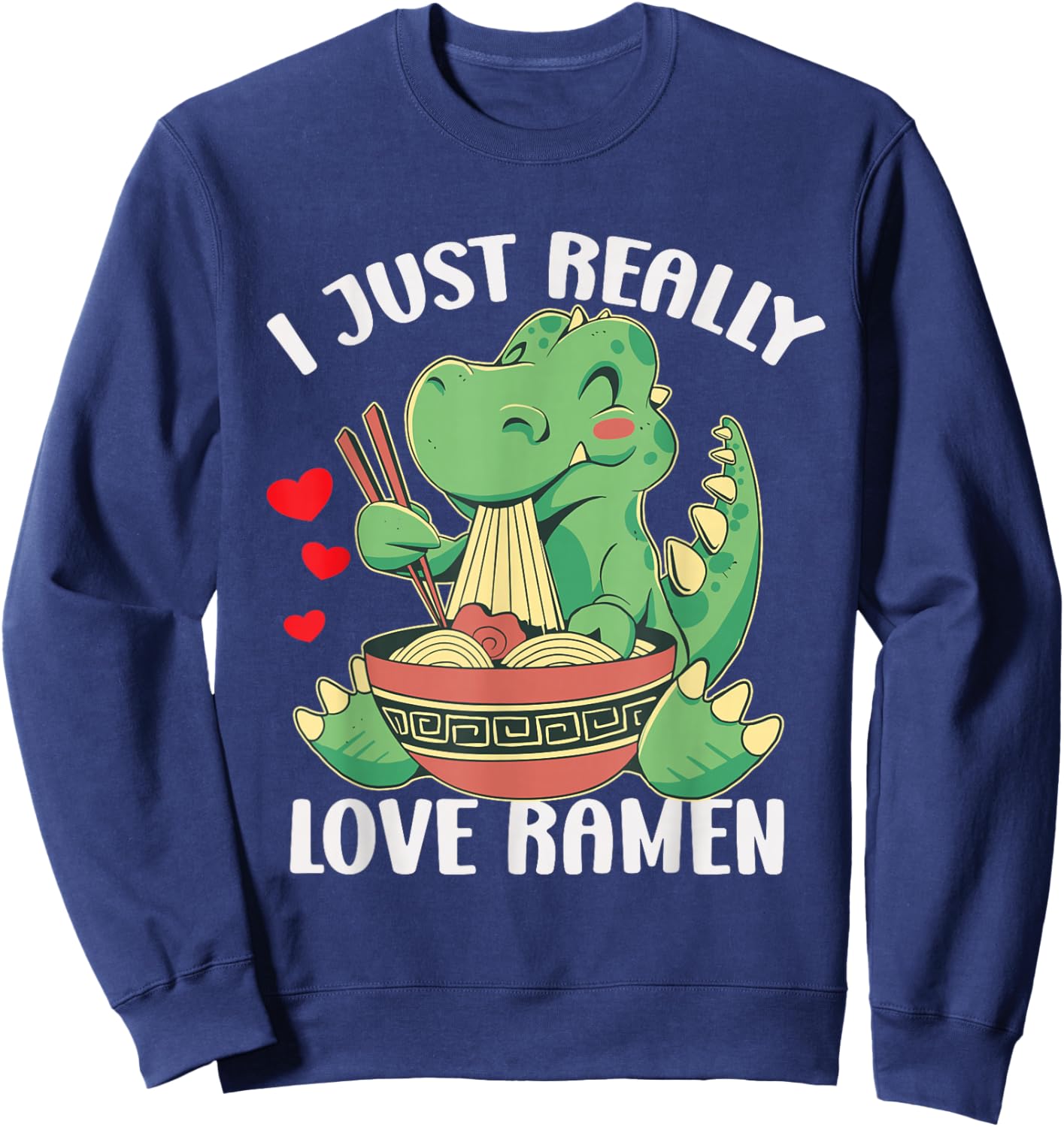 Funny T Rex Ramen Kawaii Anime Japanese Noodle Soup Kids Sweatshirt - Sweatshirt | Navy