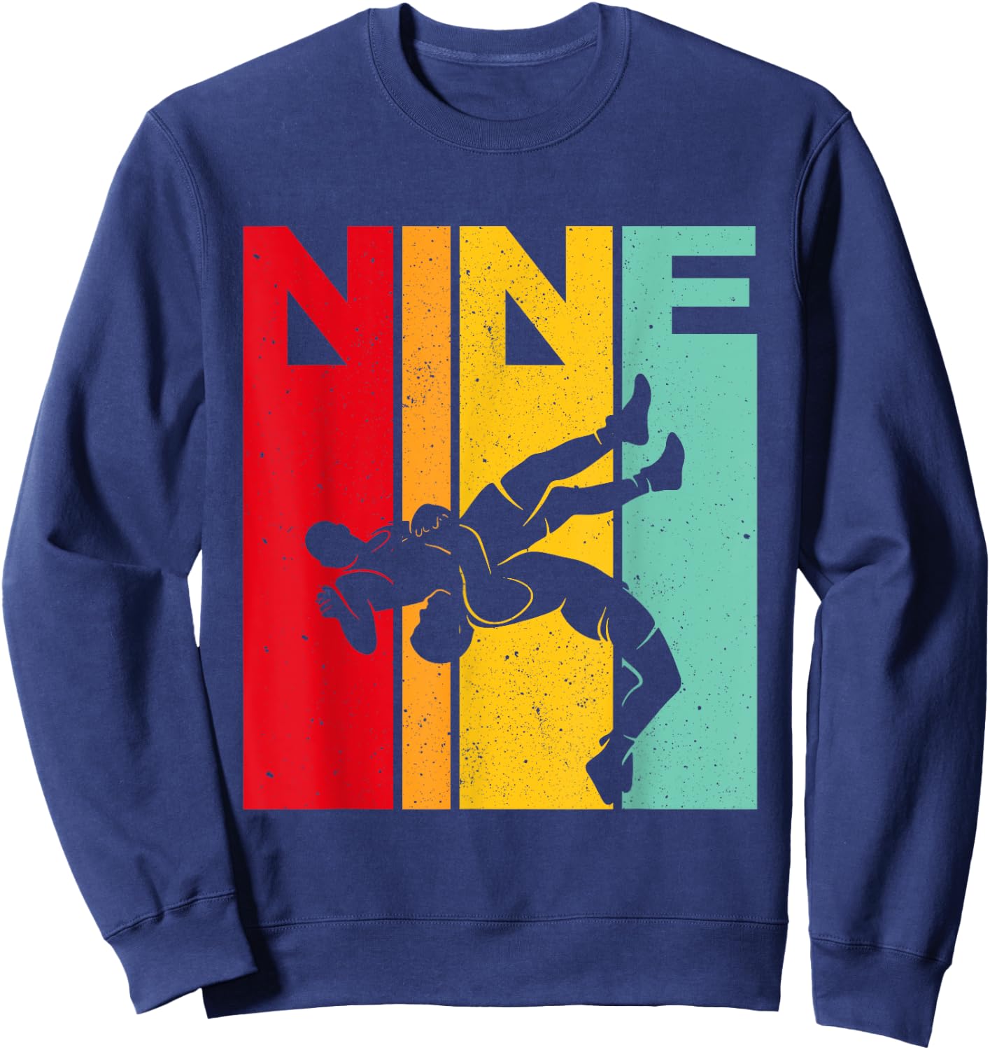 9th Retro Wrestling Theme 9 Year Old Kids Birthday Sweatshirt - Sweatshirt | Navy