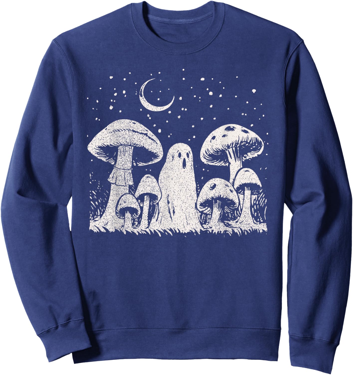 Halloween Mushroom Ghost Vintage Grunge 90 Aesthetic Graphic Sweatshirt - Sweatshirt | Navy