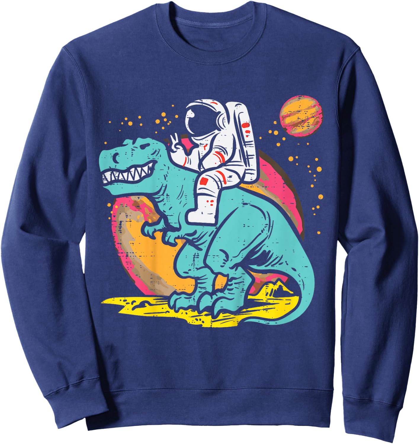 Kids Astronaut On Trex Dino Peace Space Toddler Boys Kids Youth Sweatshirt - Sweatshirt | Navy