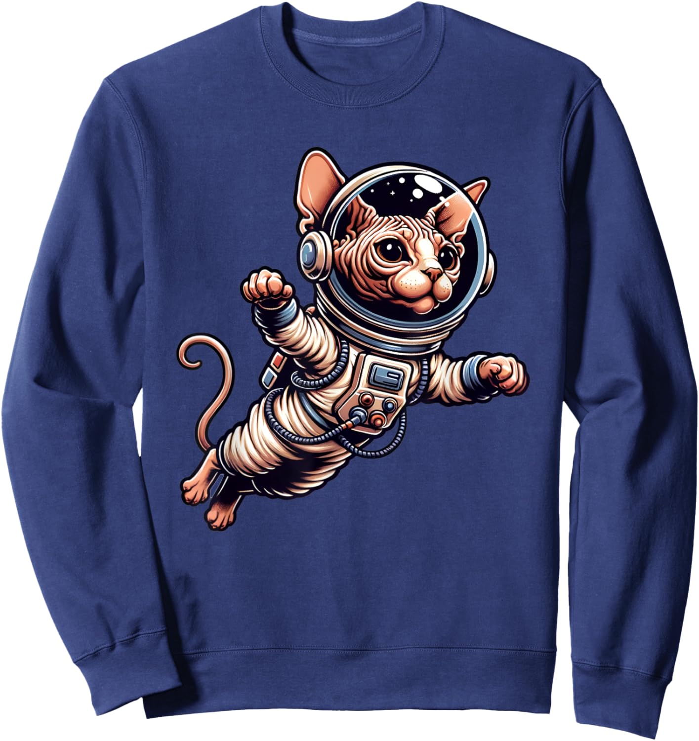 Astronaut Hairless Sphynx Cat Flying in Space Women Girls Kids Sweatshirt - Sweatshirt | Navy