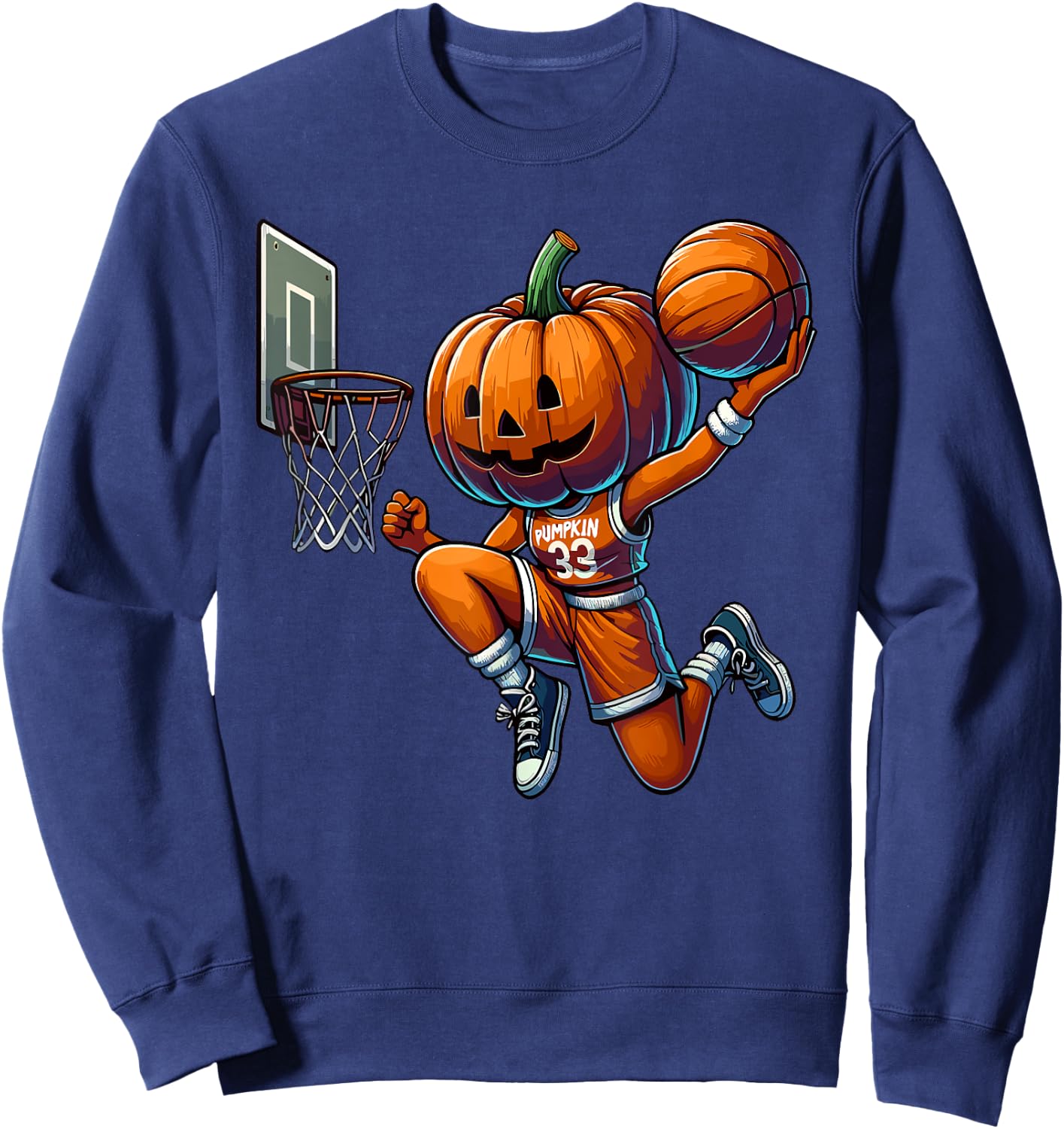 Pumpkin Playing Basketball Dunk Halloween Costume Sports Sweatshirt - Sweatshirt | Navy