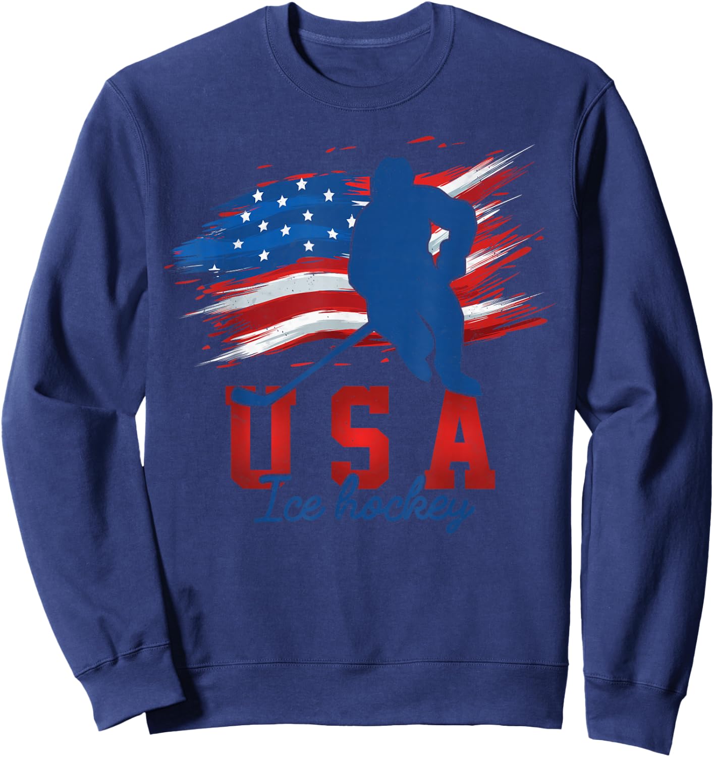American Flag Ice Hockey 4th of July USA Support Team Sweatshirt - Sweatshirt | Navy