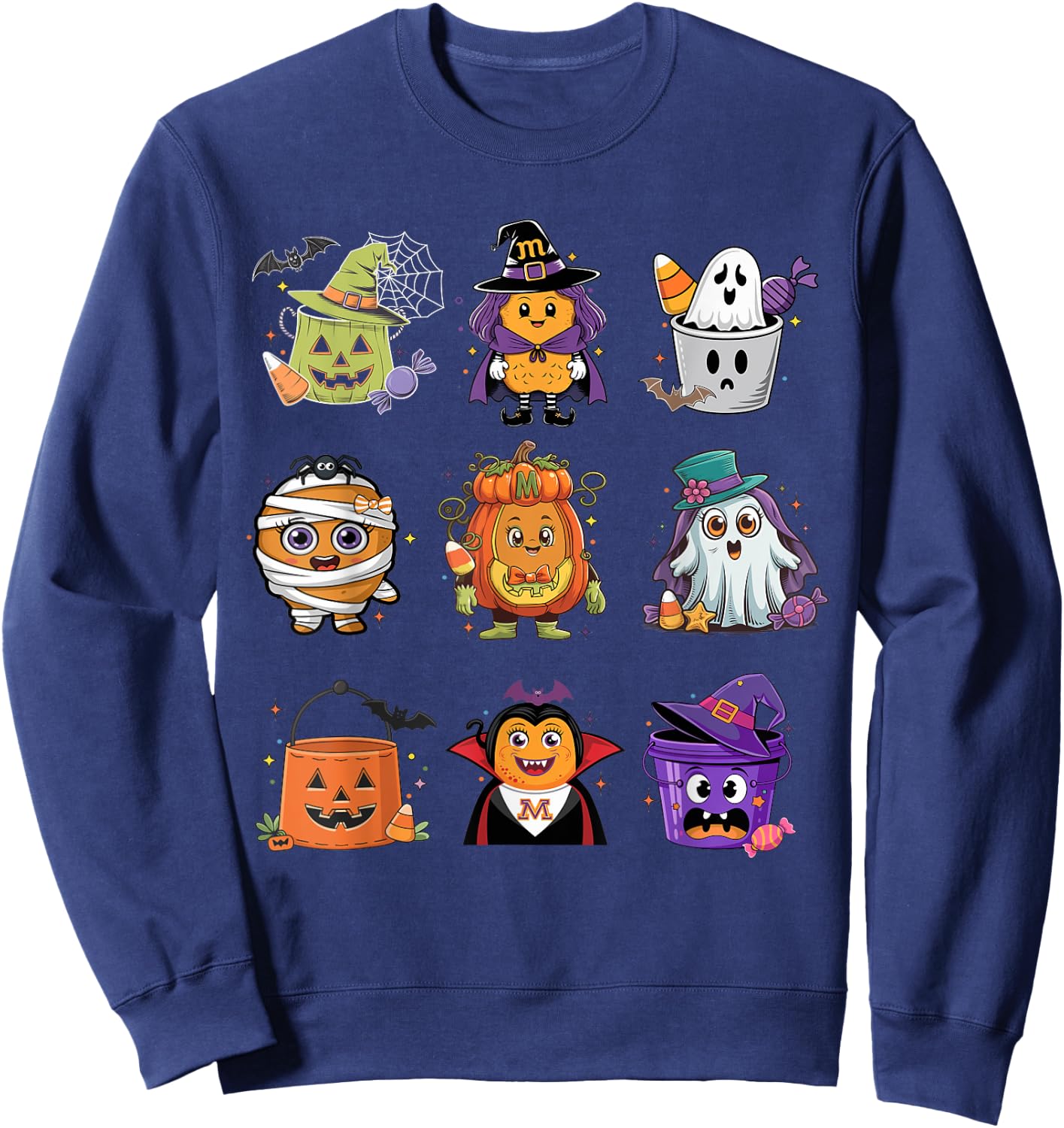 Cute Spooky Chicken Nuggets Pumpkin Halloween 90's Vintage Sweatshirt - Sweatshirt | Navy