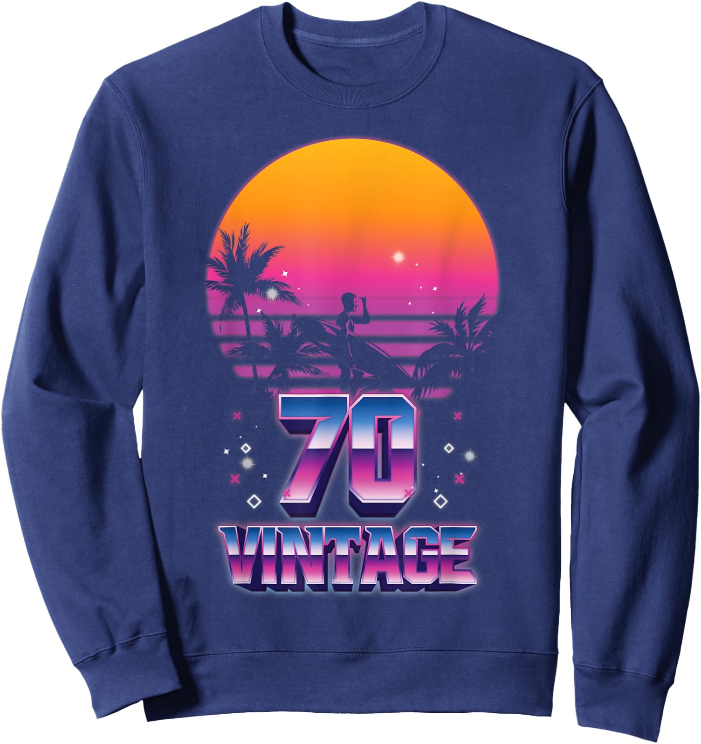 Surfing 1970 Pacific Ocean Sunset 70th Birthday 70 years old Sweatshirt - Sweatshirt | Navy
