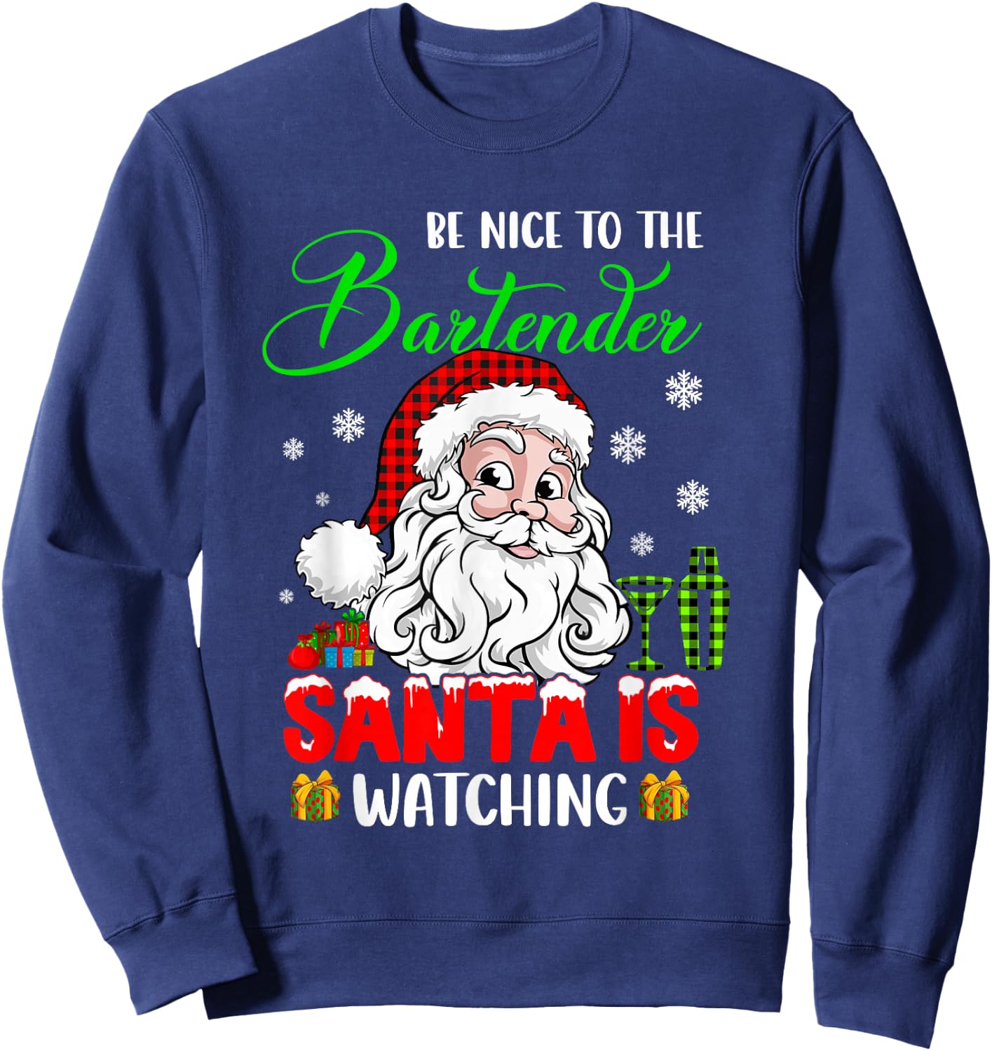 Be Nice To The Bartender Santa Is Watching Xmas Santa Face Sweatshirt - Sweatshirt | Navy