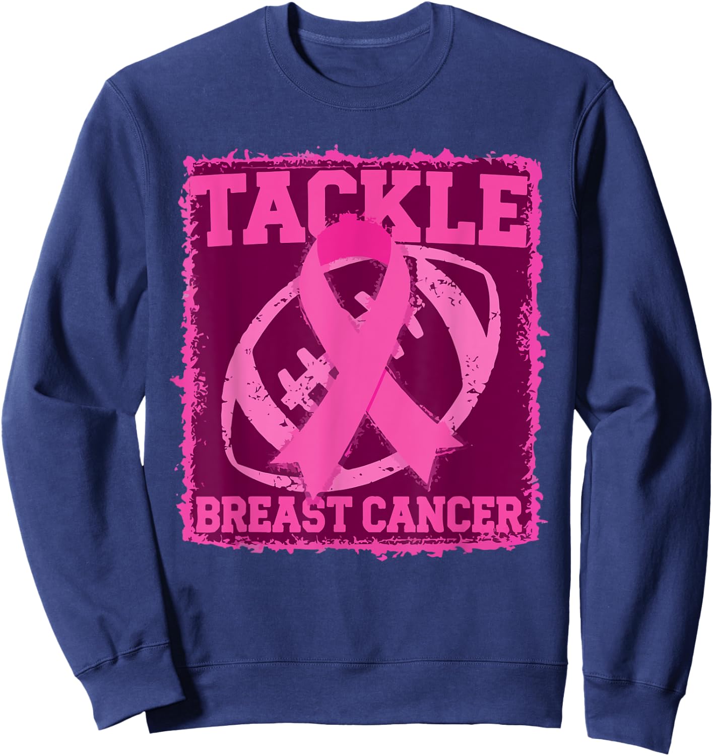 Tackle Breast Cancer Pink Ribbon American Fantasy Football Sweatshirt - Sweatshirt | Navy