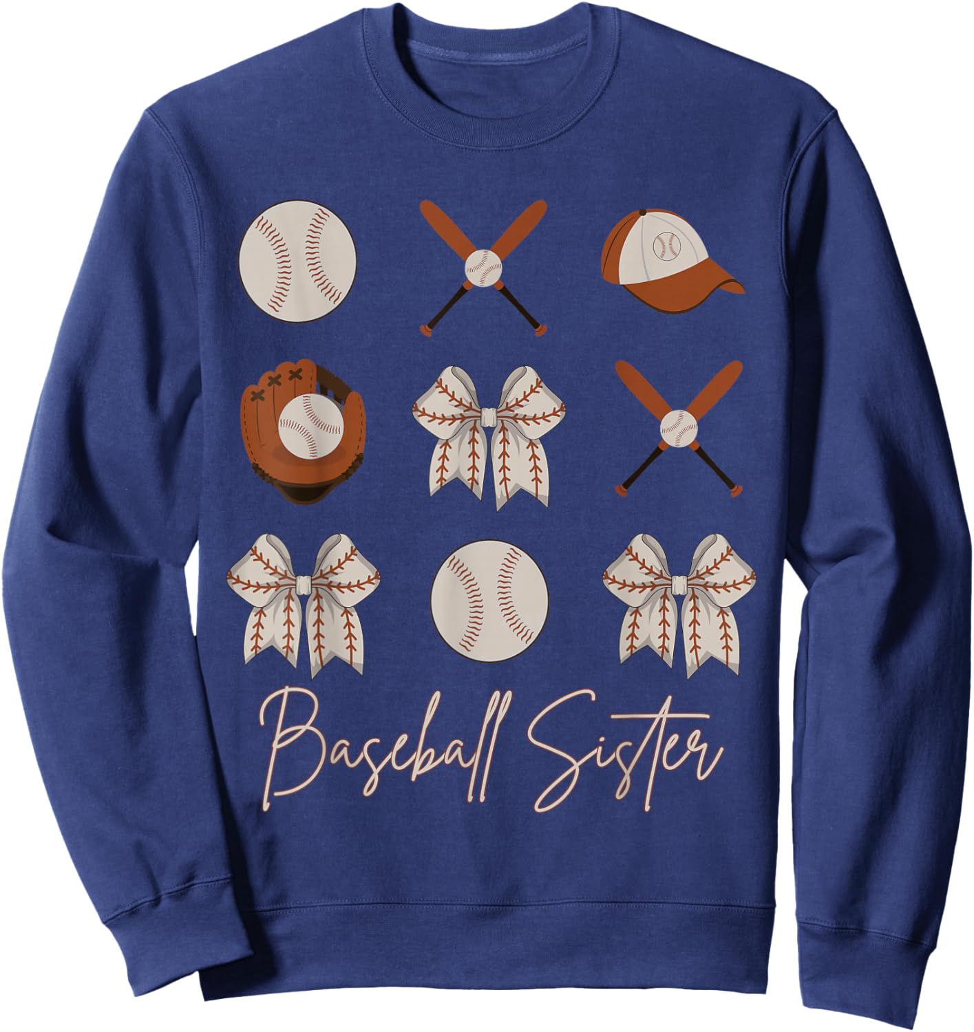 Baseball Sister Coquette Bow Girls Cheer Baseball Sweatshirt - Sweatshirt | Navy