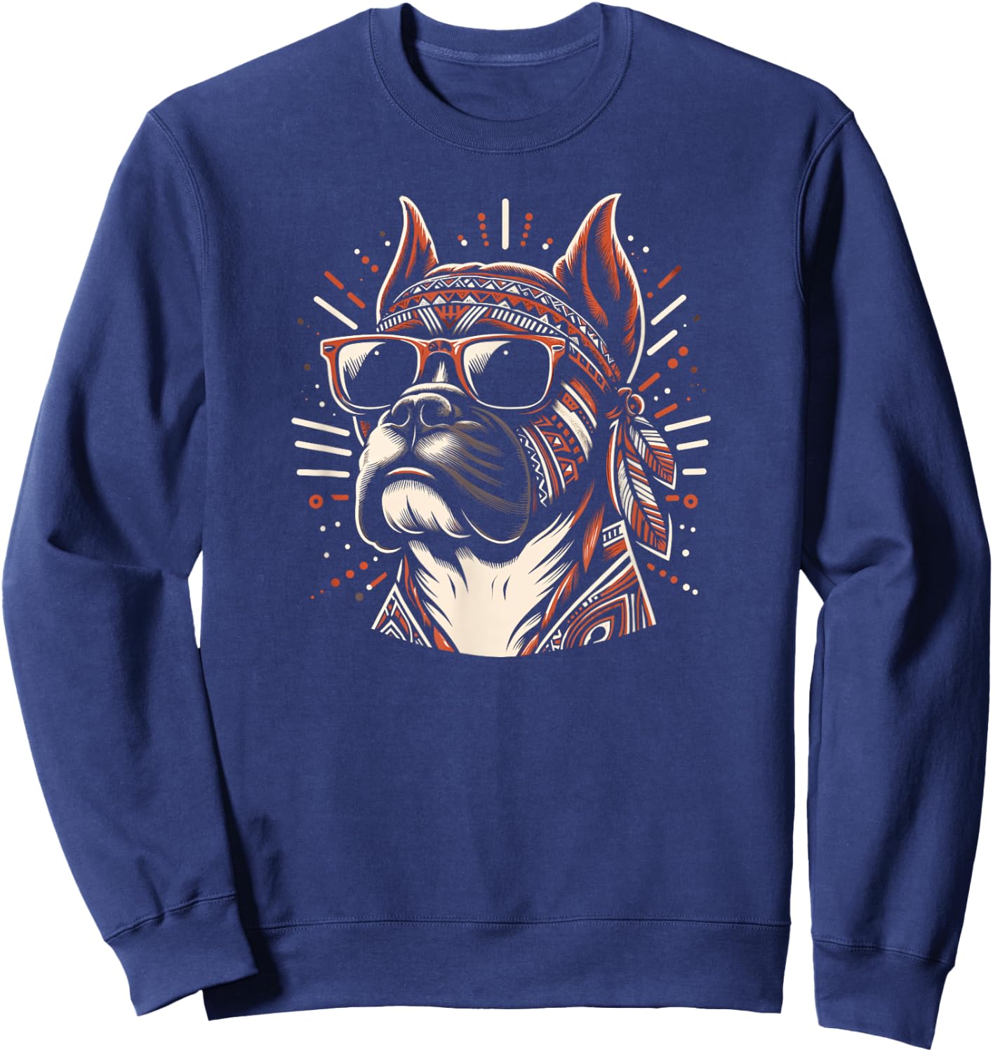 Cool Boxer Dog In Tribal Art Style Dog Mom Dad Men Women Kids Sweatshirt - Sweatshirt | Navy