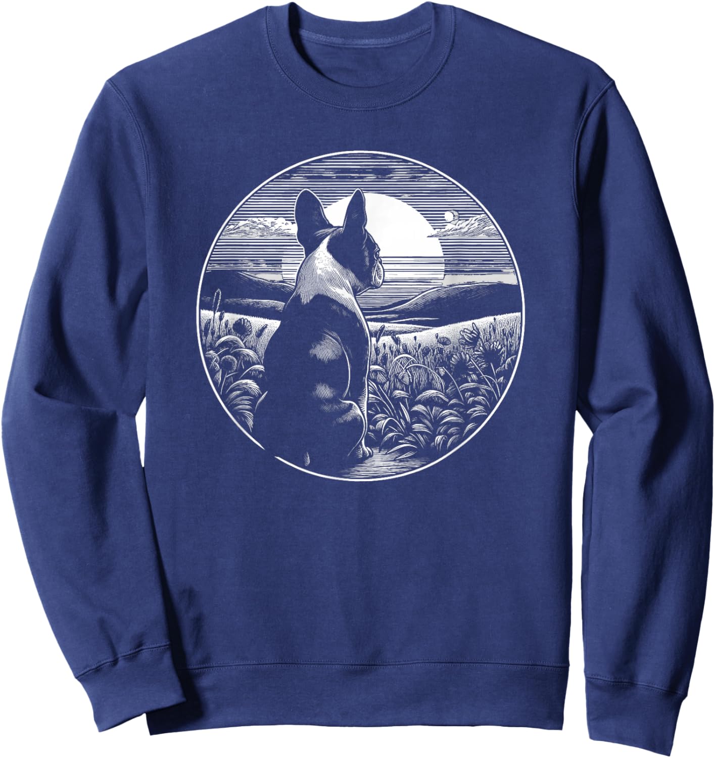 Boston Terrier Dog Nature Scene Graphic Art Design Sweatshirt - Sweatshirt | Navy