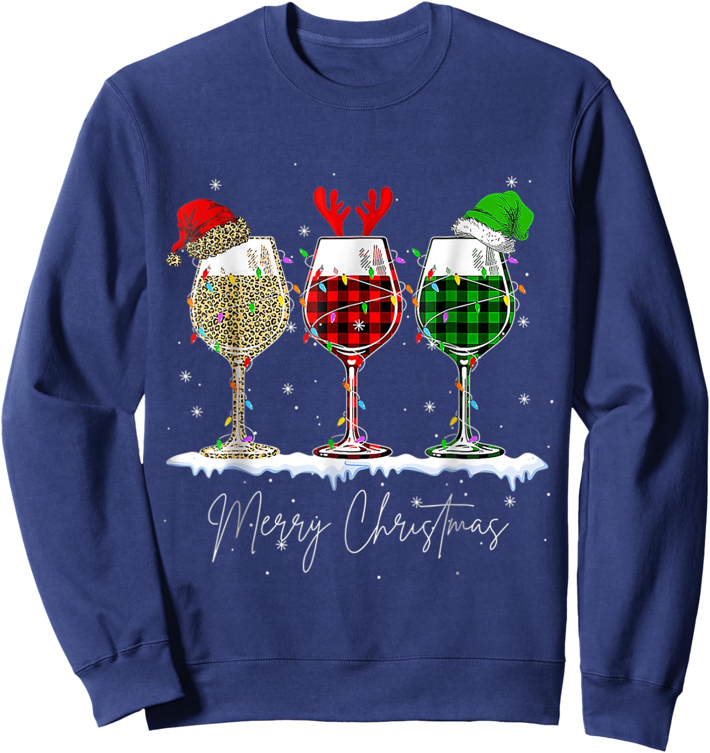 Funny Christmas Spirits Glasses Of Wine Xmas Holidays Party Sweatshirt - Sweatshirt | Navy