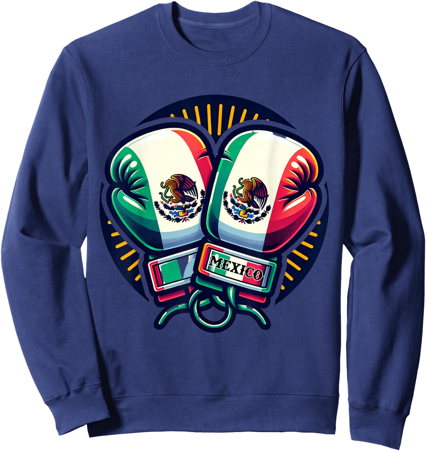 Boxing Gloves Mexico Boxing Vintage Mexican Flag Sweatshirt - Sweatshirt | Navy