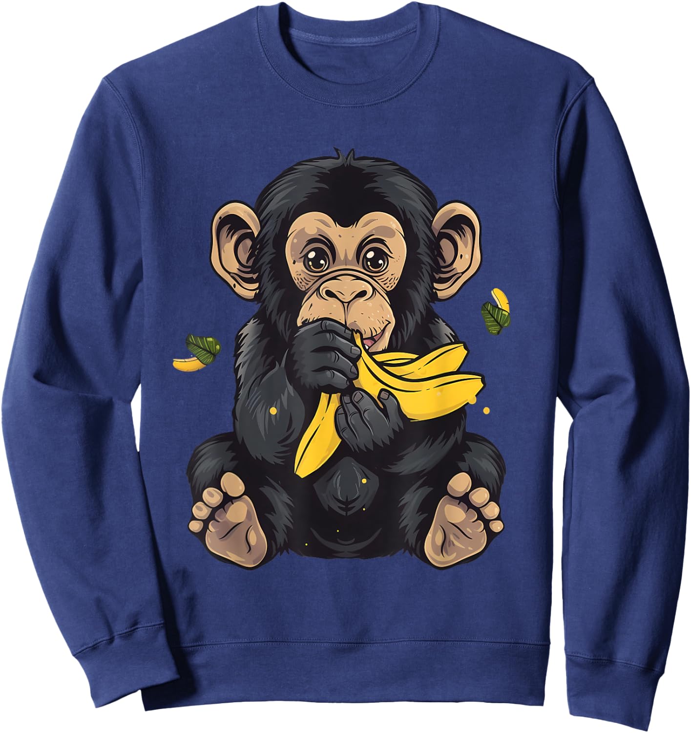Banana Monkey Bananas Fruit Cute Monkey Wildlife Drawing Sweatshirt - Sweatshirt | Navy