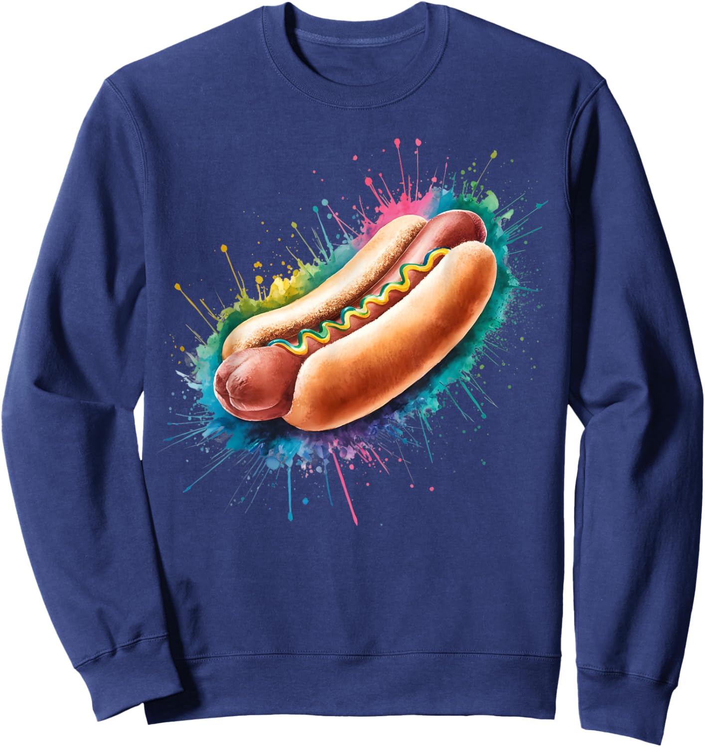 Hot Dog Men Woman Colorful Watercolor Hot Dog Sweatshirt - Sweatshirt | Navy