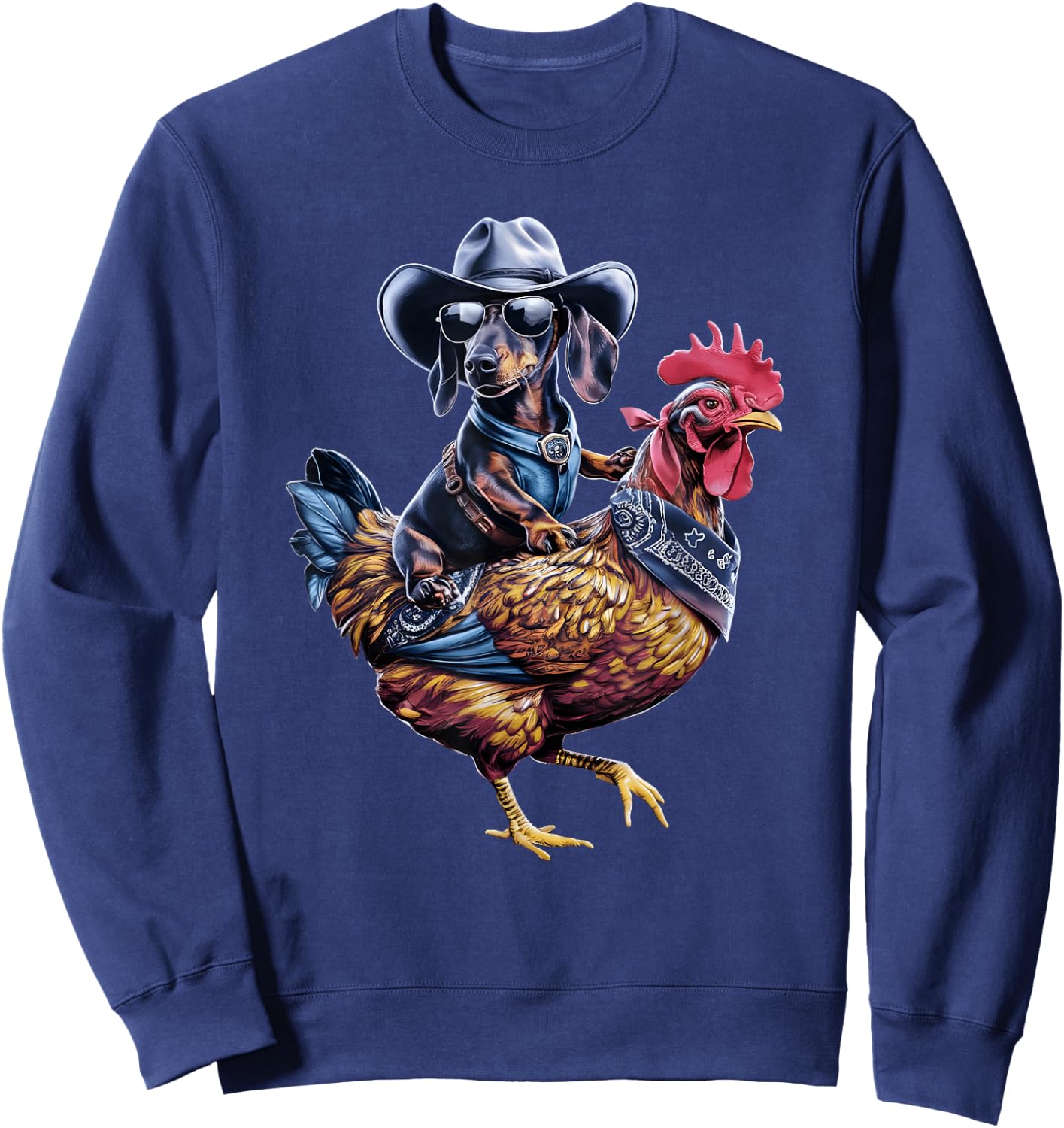 Dachshund Wiener cowboy riding a Chicken for dog lovers Sweatshirt - Sweatshirt | Navy