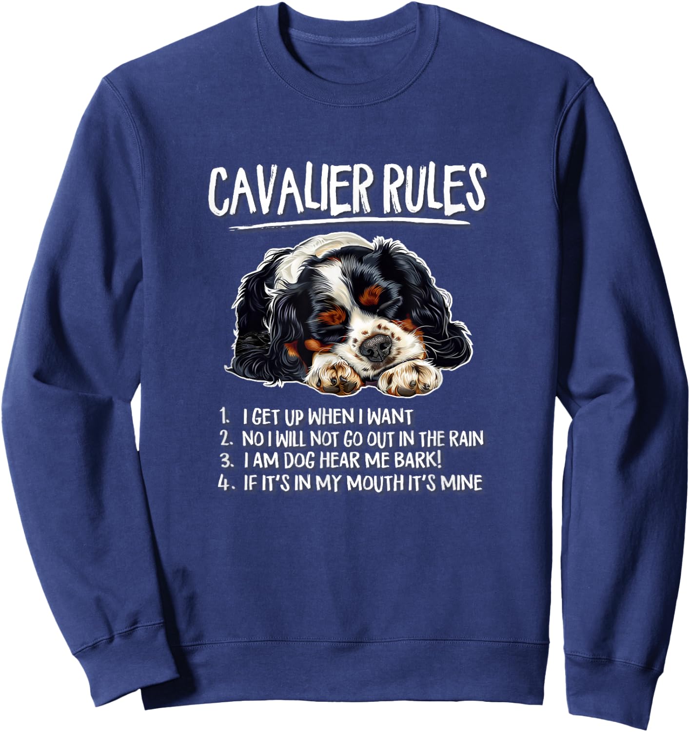 Nap Rules Tricolor Cavalier King Charles Spaniel Dog Lover Sweatshirt - Sweatshirt | Navy