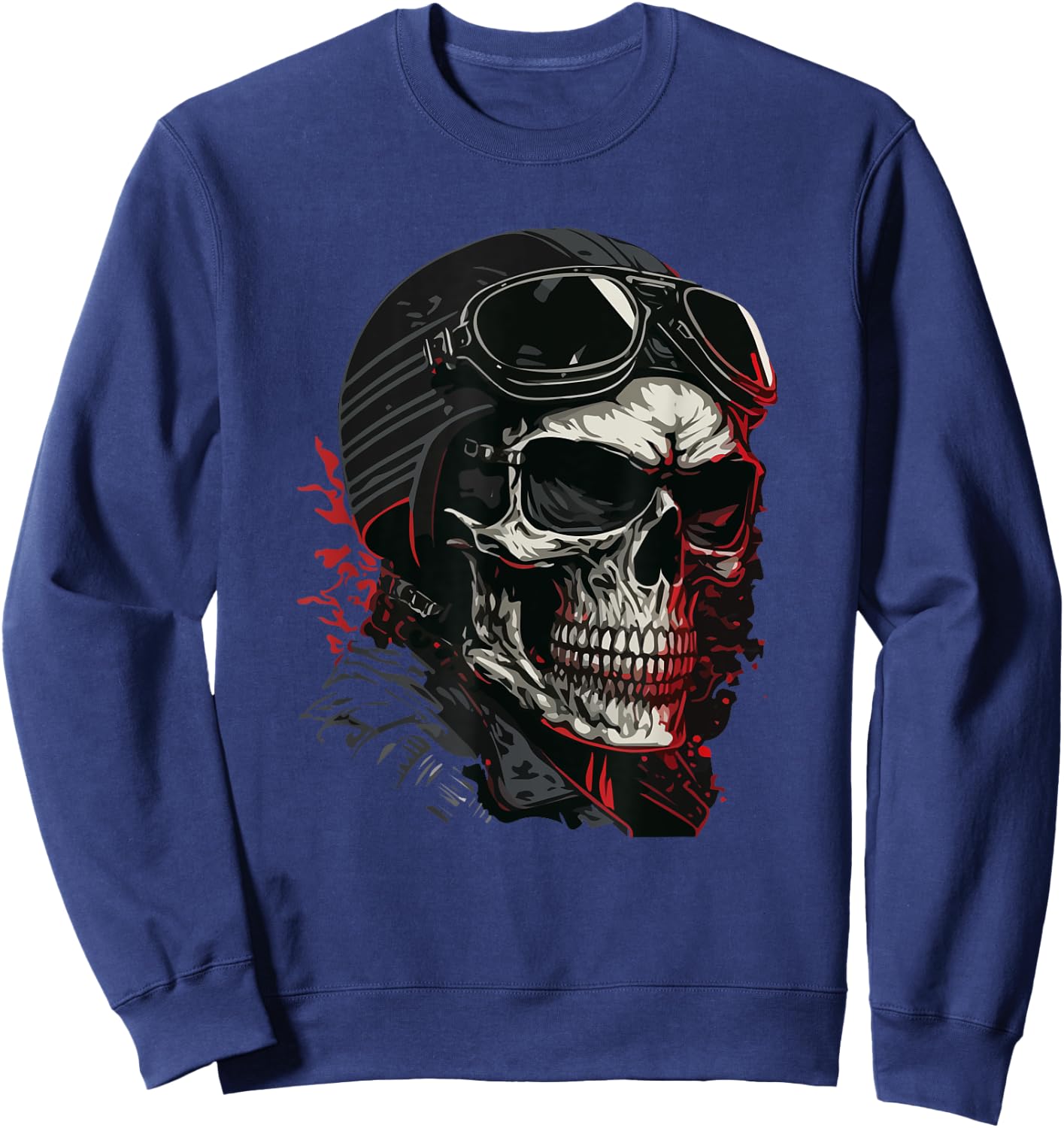 Skull Biker Skeleton Motorcycle Chopper Cafe Racer Sweatshirt - Sweatshirt | Navy