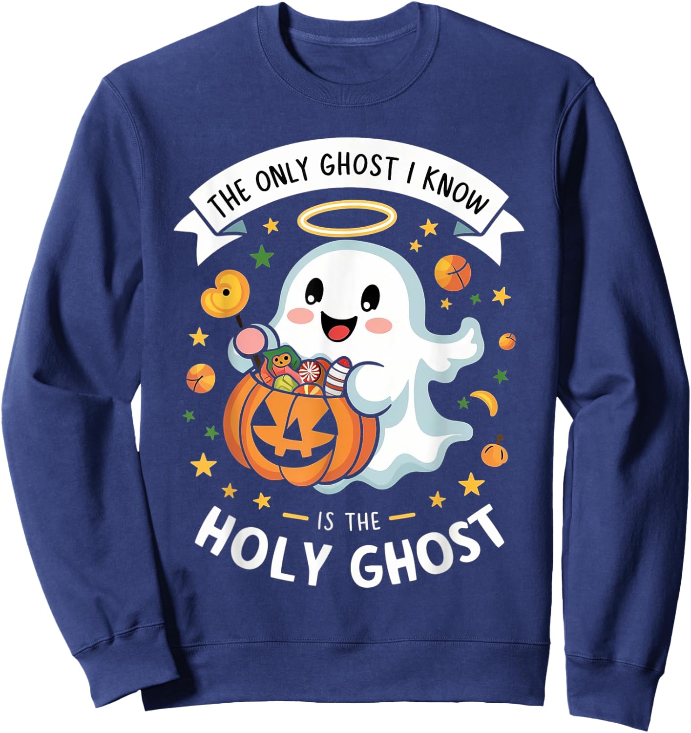 Christian Halloween Kids Only Ghost I Know is the Holy Ghost Sweatshirt - Sweatshirt | Navy