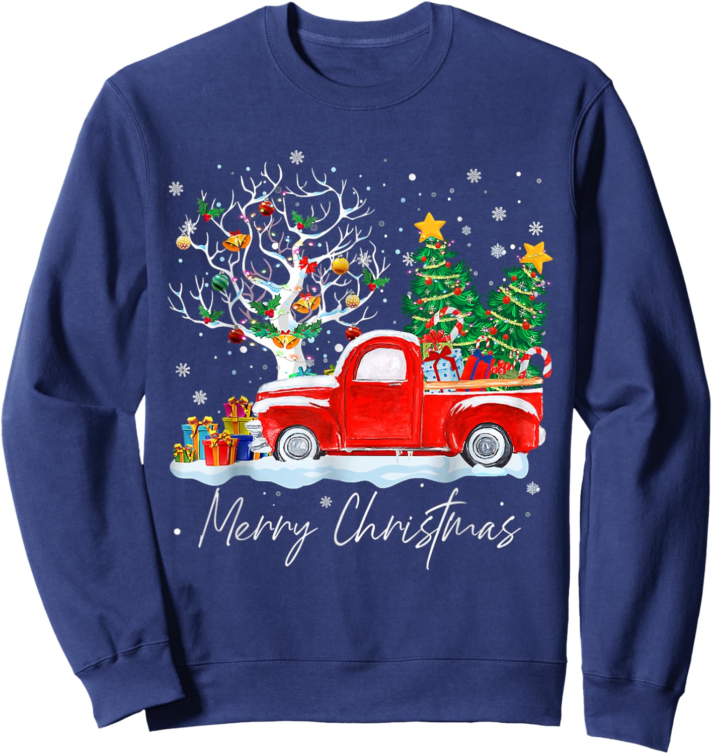 Merry Christmas 2024 Vintage Christmas Tree Pajama Family Xmas Sweatshirt - Sweatshirt | Navy