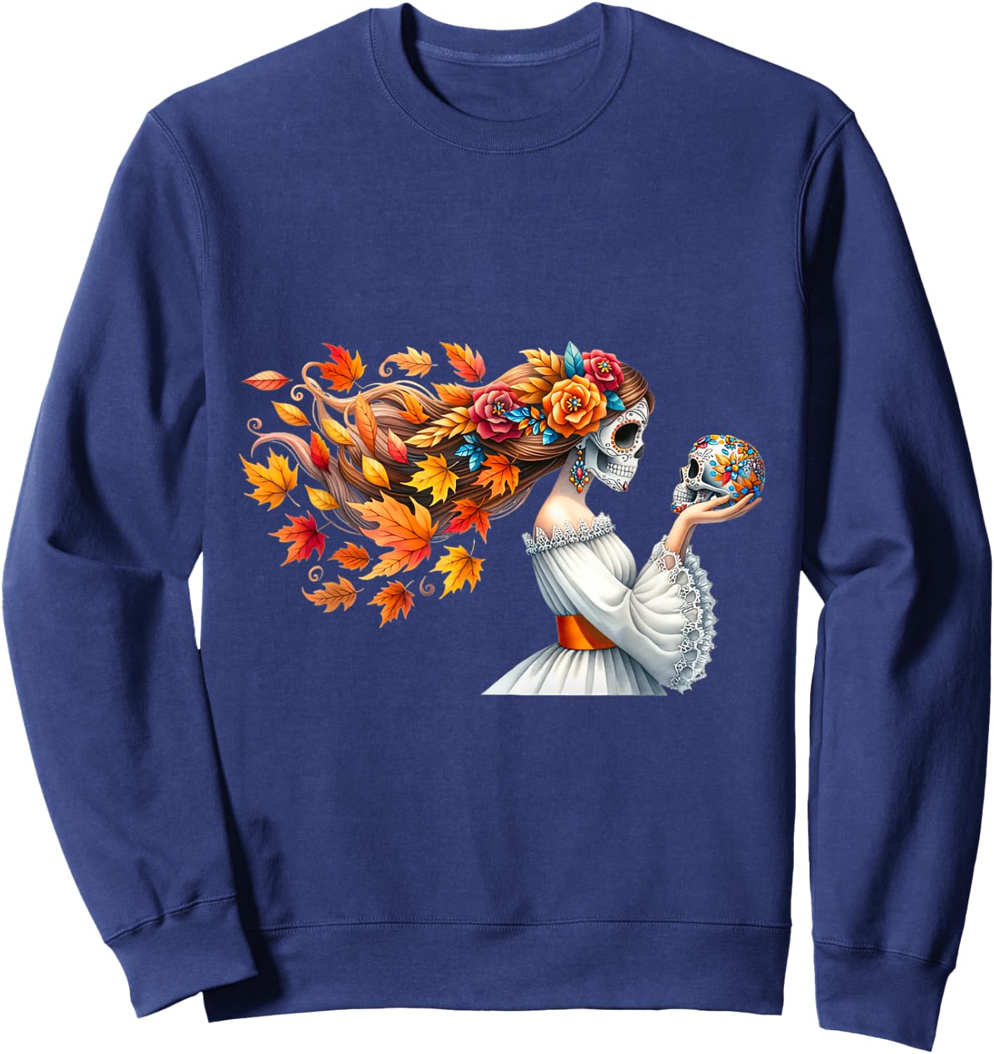 Dia De Los Muertos Catrina Flower Sugar Skull Mexican Women Sweatshirt - Sweatshirt | Navy
