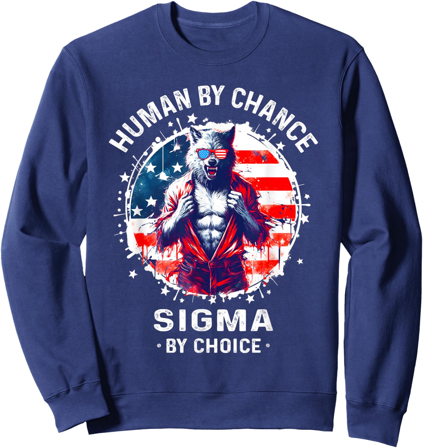 American Human By Chance Sigma By Choice Sigma Wolf Sweatshirt - Sweatshirt | Navy