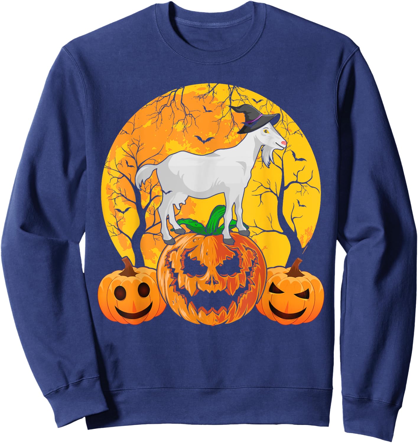 Goat Halloween Witch Pumpkin Funny Goat Lover Halloween Sweatshirt - Sweatshirt | Navy