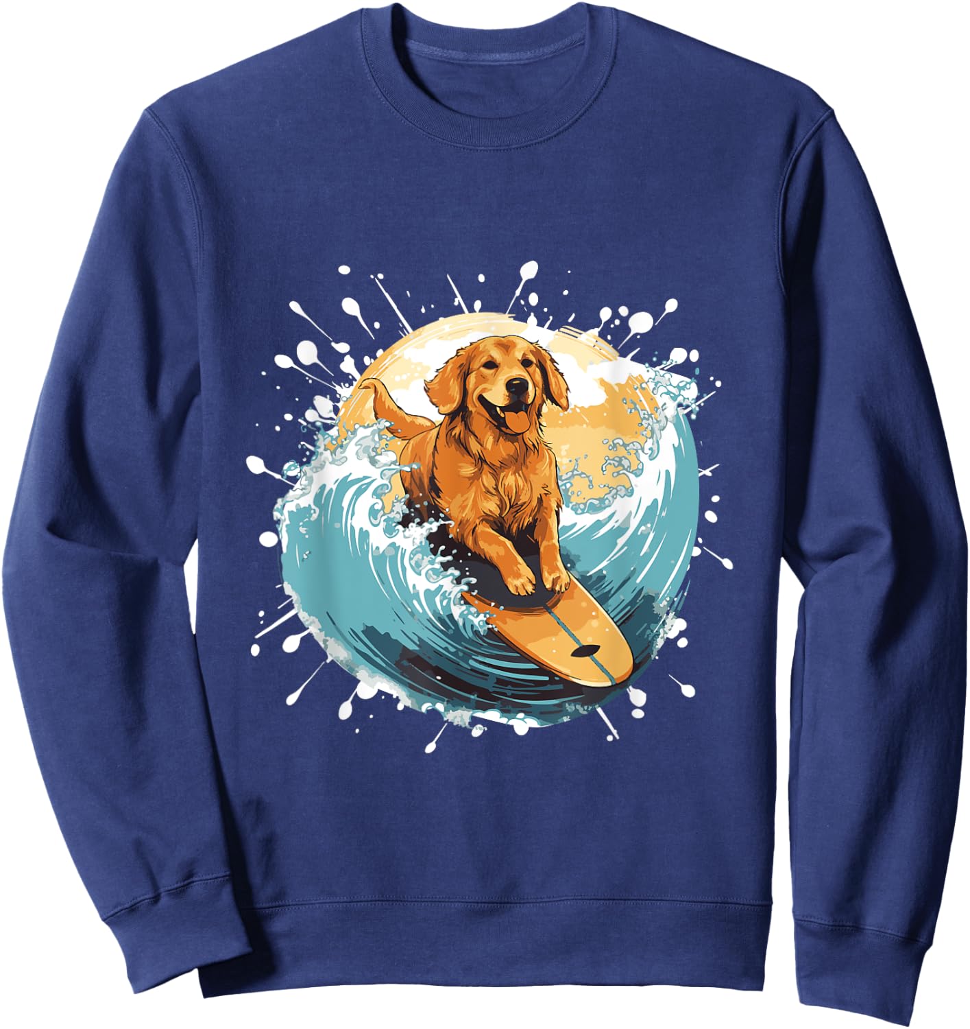 Golden Retriever Dog On Surfboard | Surfing Men Women Girls Kids Sweatshirt - Sweatshirt | Navy