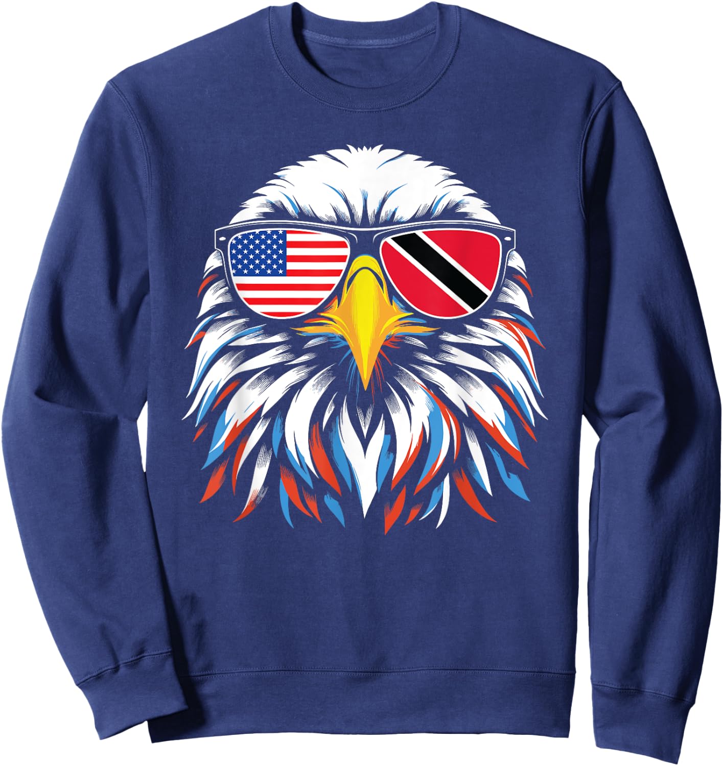 Half Trinidad and Tobago Half USA Flag Patriotic Eagle Sweatshirt - Sweatshirt | Navy
