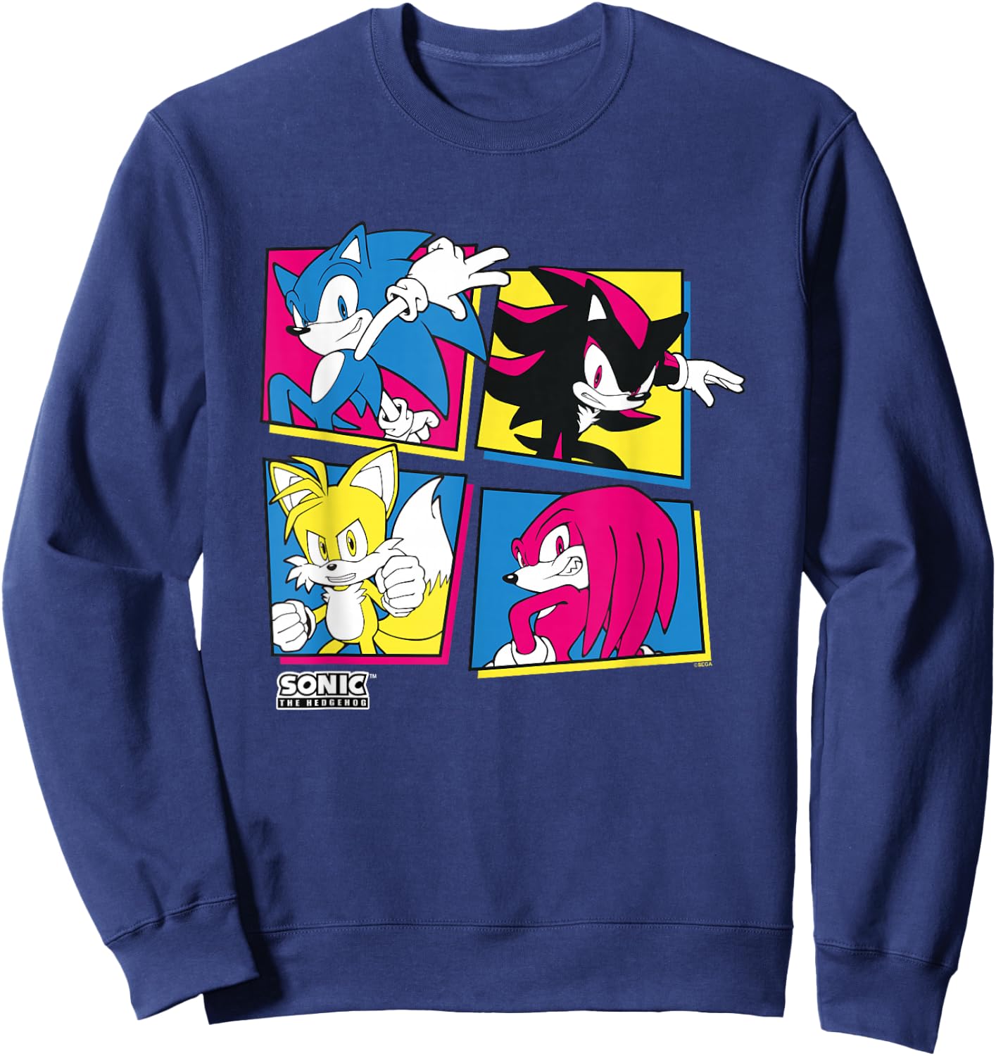 Sonic The Hedgehog Sonic Shadow Tails Knuckles Retro Panels Sweatshirt - Sweatshirt | Navy