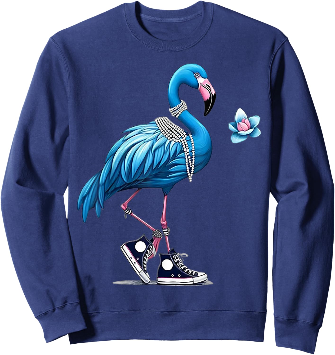 Flamingo Shoes Pearl Necklace Sweatshirt - Sweatshirt | Navy