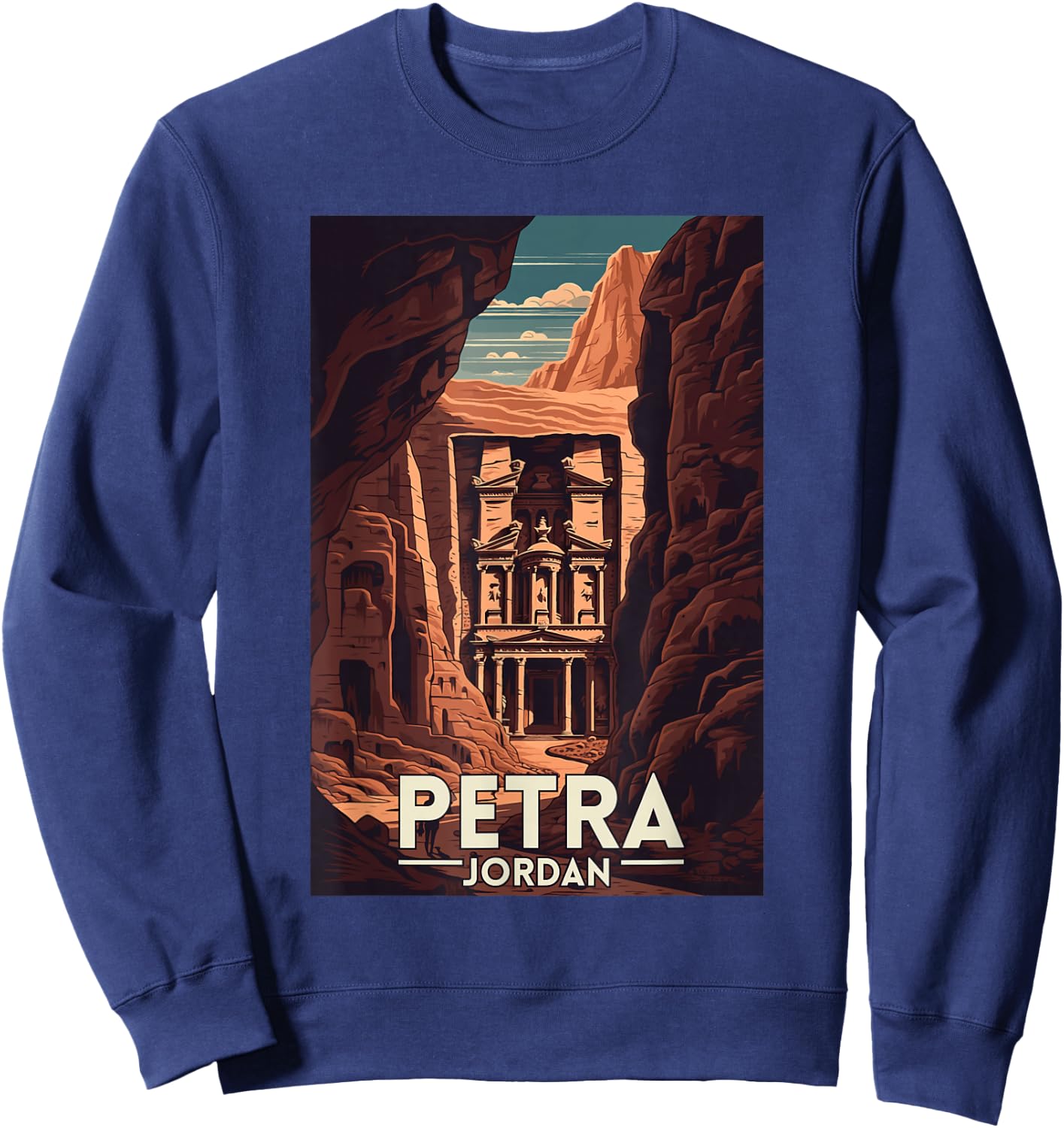 Petra Jordan Retro Vintage Travel Souvenir , Small, Black Sweatshirt - Sweatshirt | Navy