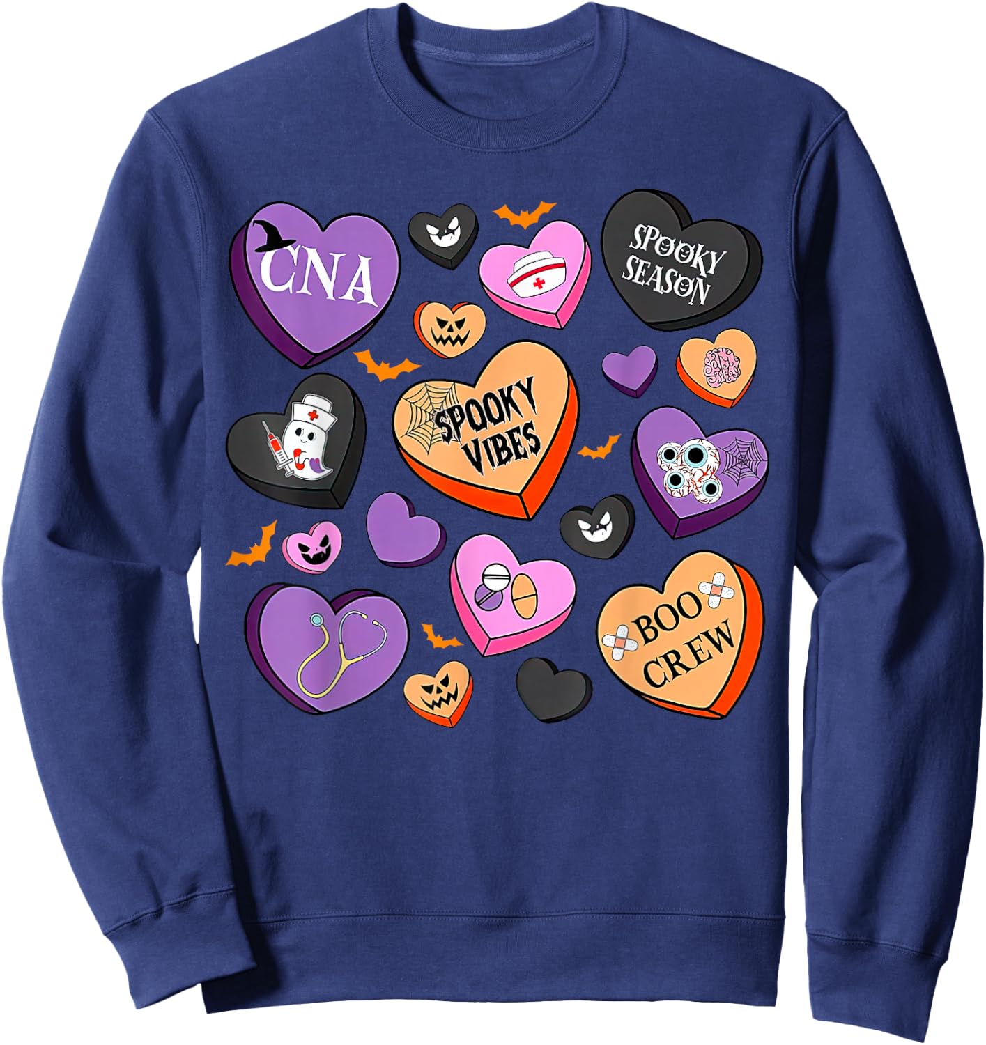 Halloween CNA Nurse Hearts Candy Certified Nursing Assistant Sweatshirt - Sweatshirt | Navy