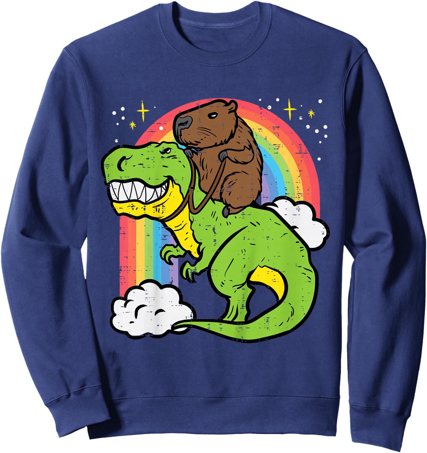 Kids Capybara Riding Trex Dino Cute Capy Rodent Toddler Boys Kids Sweatshirt - Sweatshirt | Navy