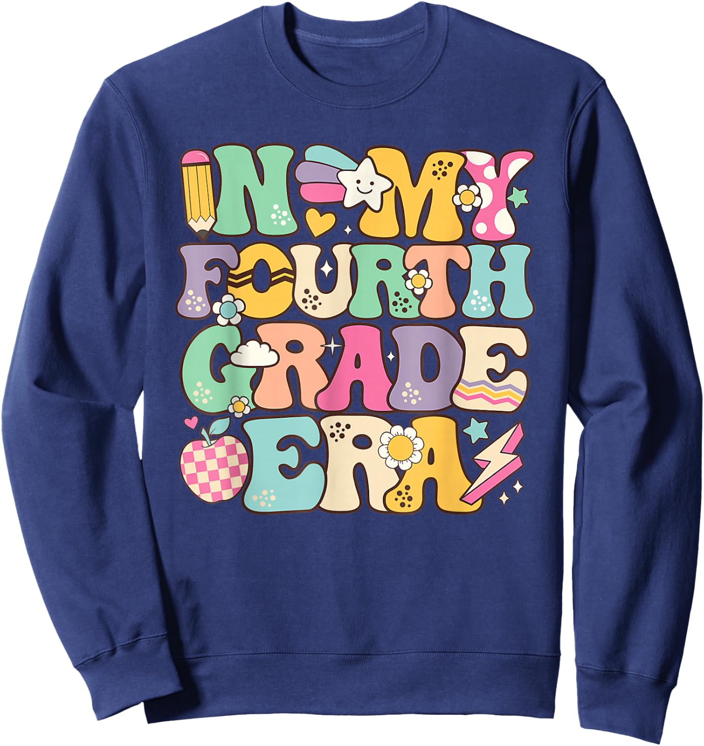 In My Fourth Grade Era Back To School Retro Groovy 4th Grade Sweatshirt - Sweatshirt | Navy