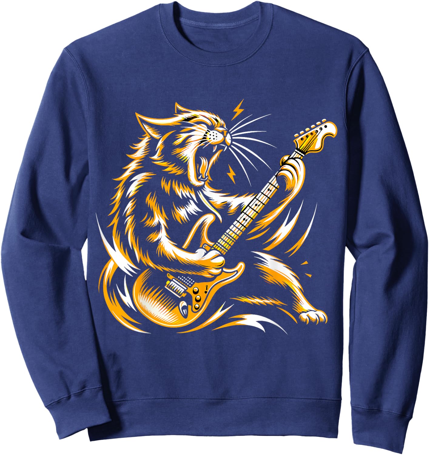 Rock and Roll Cat Electric Guitar Sweatshirt - Sweatshirt | Navy