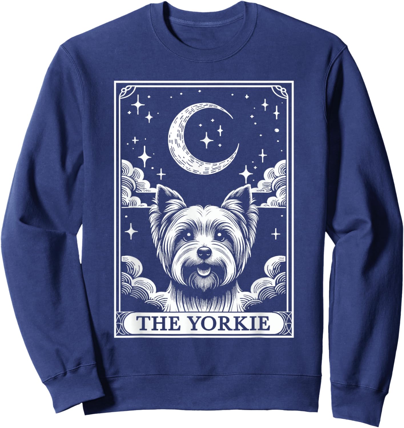 Tarot Card Vintage Crescent Moon Yorkshire Terrier Dog Mom Sweatshirt - Sweatshirt | Navy