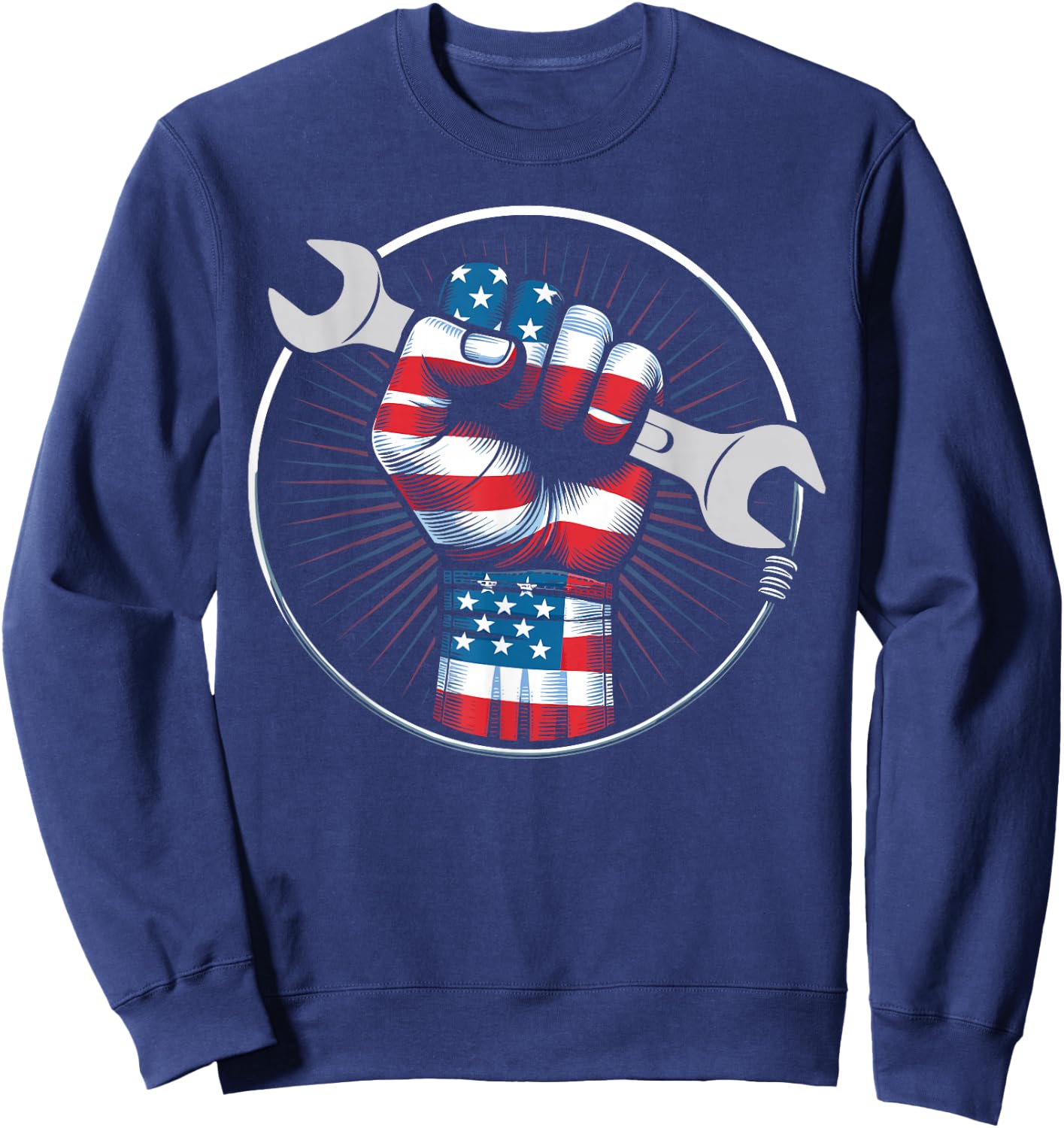 Mechanic hero American flag wrench USA flag mechanic gifts Sweatshirt - Sweatshirt | Navy