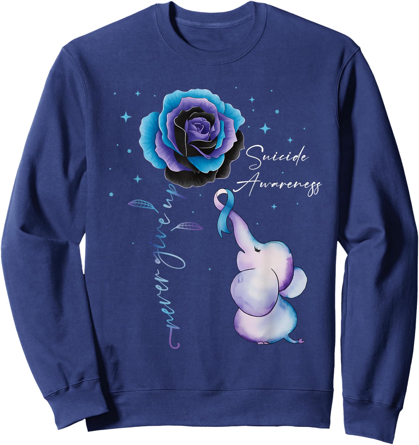 Suicide Prevention Awareness Elephant Sunflower Teal Purple Sweatshirt - Sweatshirt | Navy