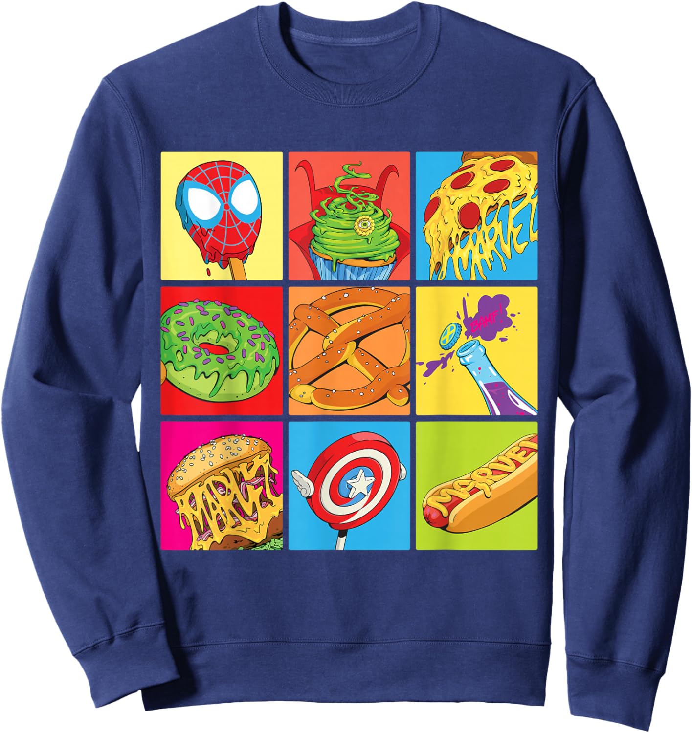 Marvel Spider-Man X-Men Captain America Funny Snack Foods Sweatshirt - Sweatshirt | Navy