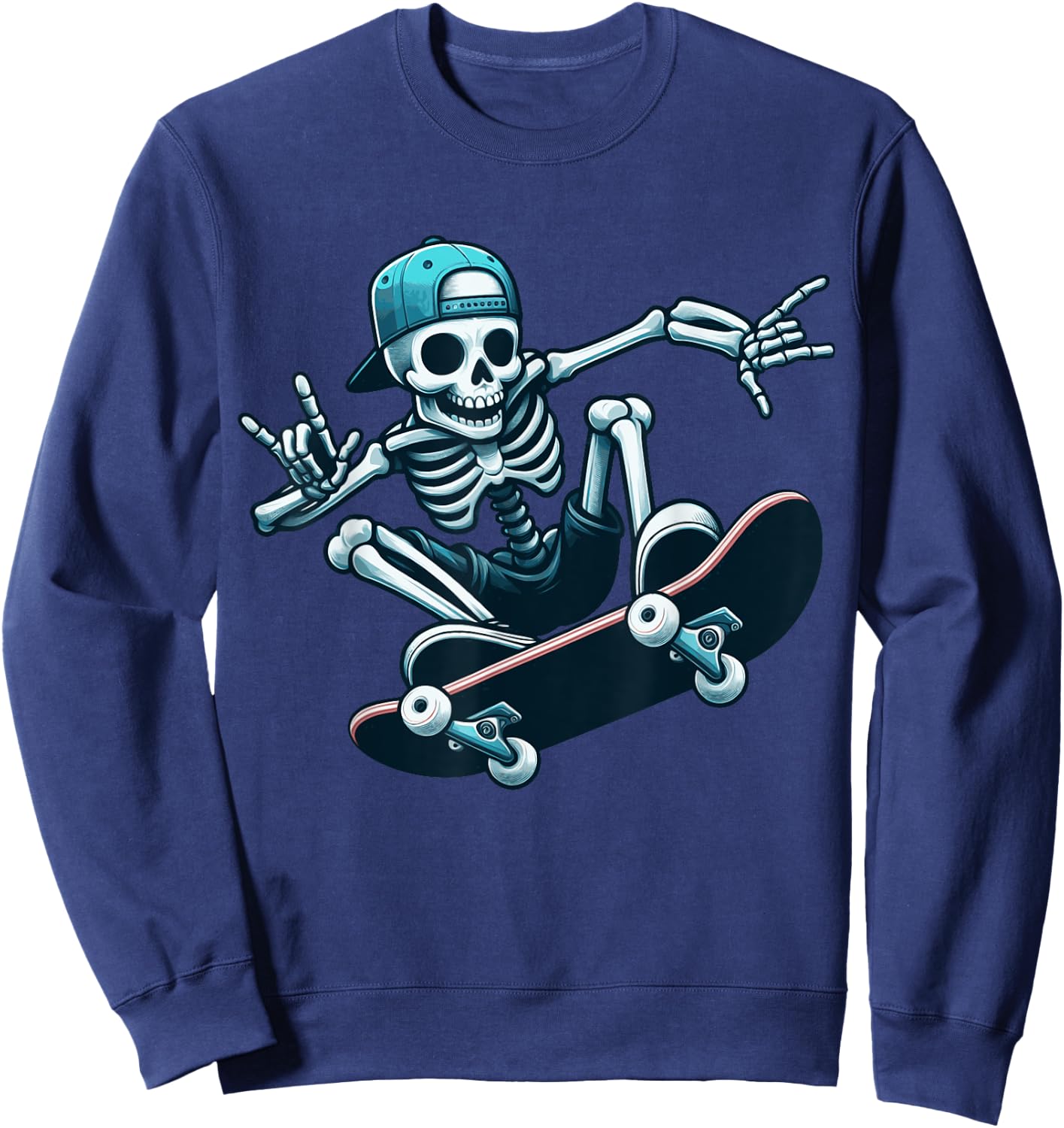 Skeleton Skater Trick Skateboard Skull Action Boney Cool Art Sweatshirt - Sweatshirt | Navy