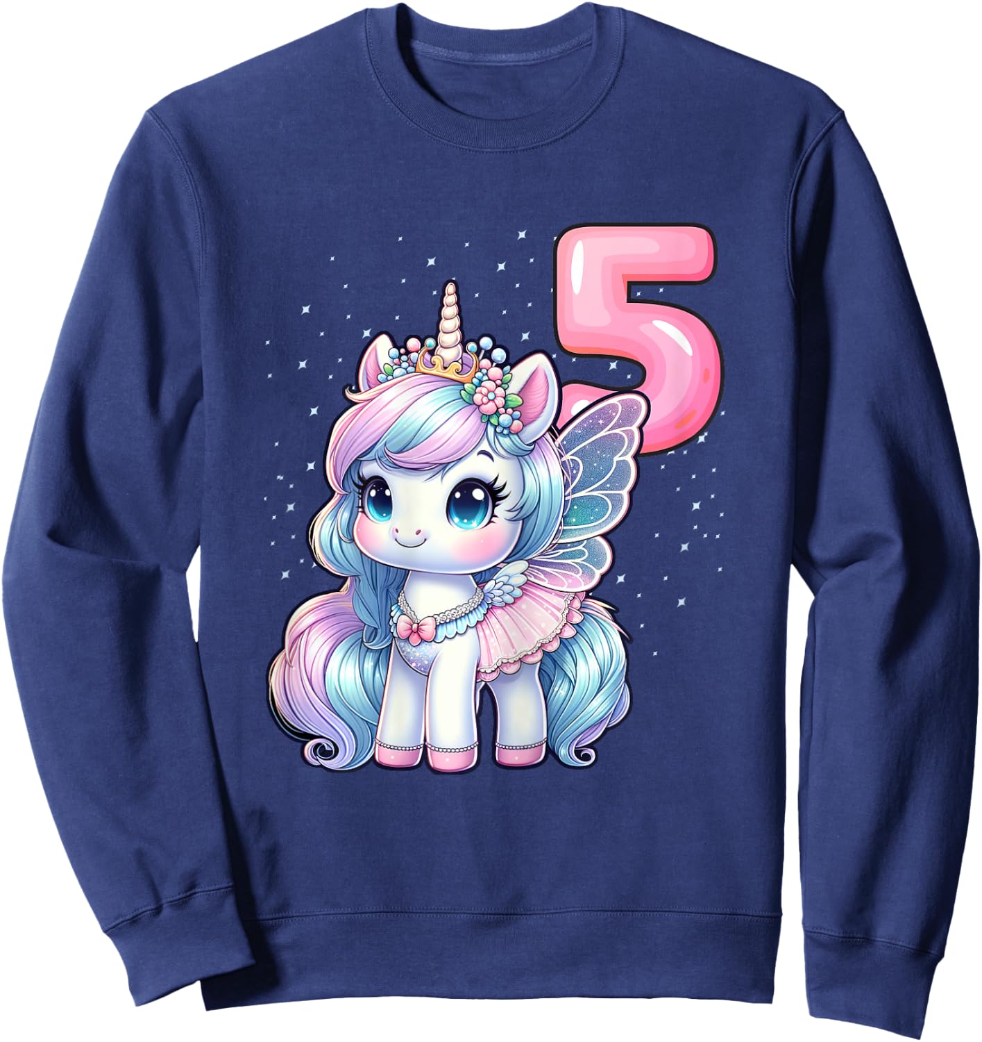 Unicorn Fairy 5th Birthday 5 Year Old Party Girls Outfit Sweatshirt - Sweatshirt | Navy