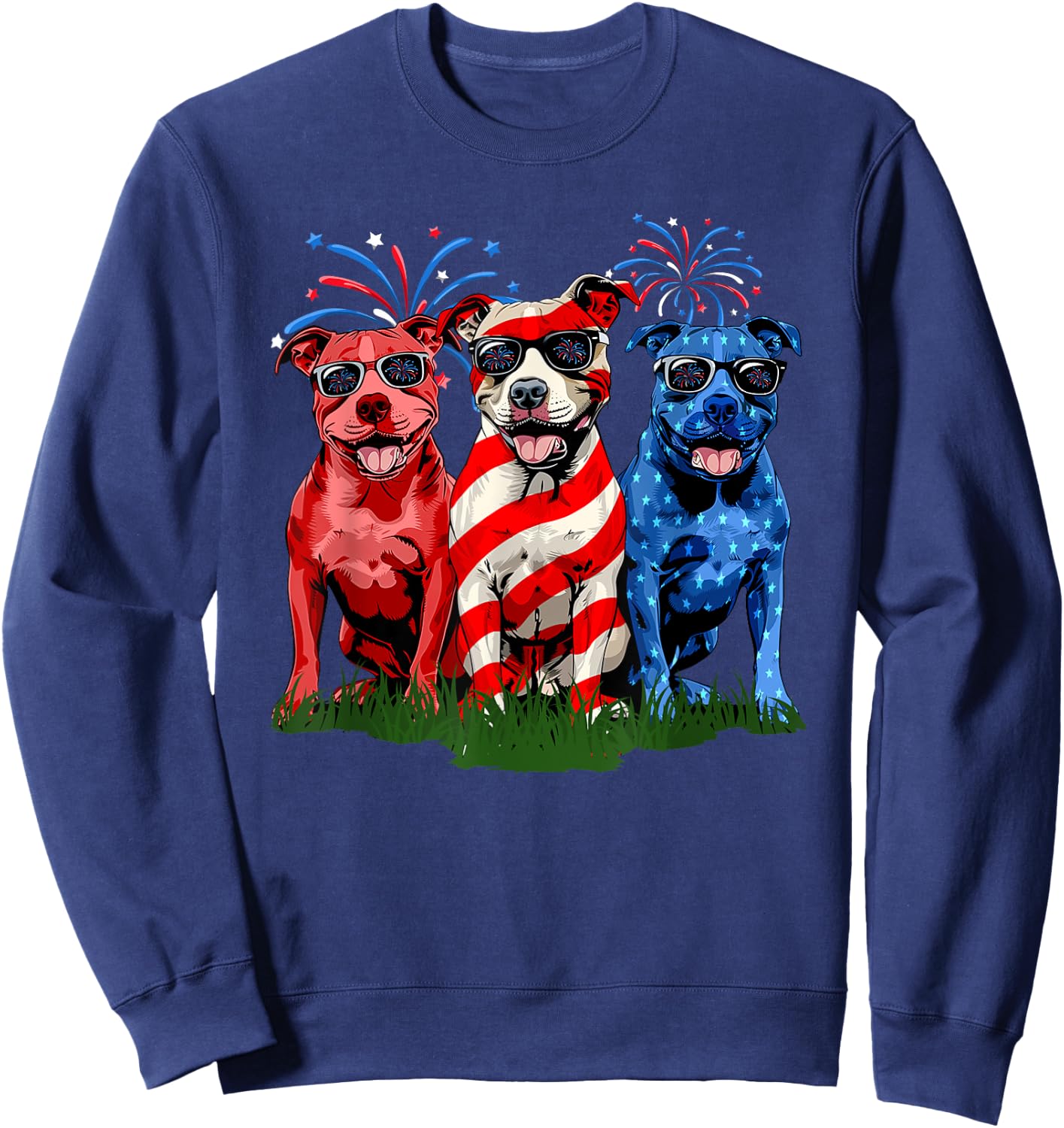 4th Of July Pitbull Patriotic American Flag Red White Blue Kids Men Sweatshirt - Sweatshirt | Navy
