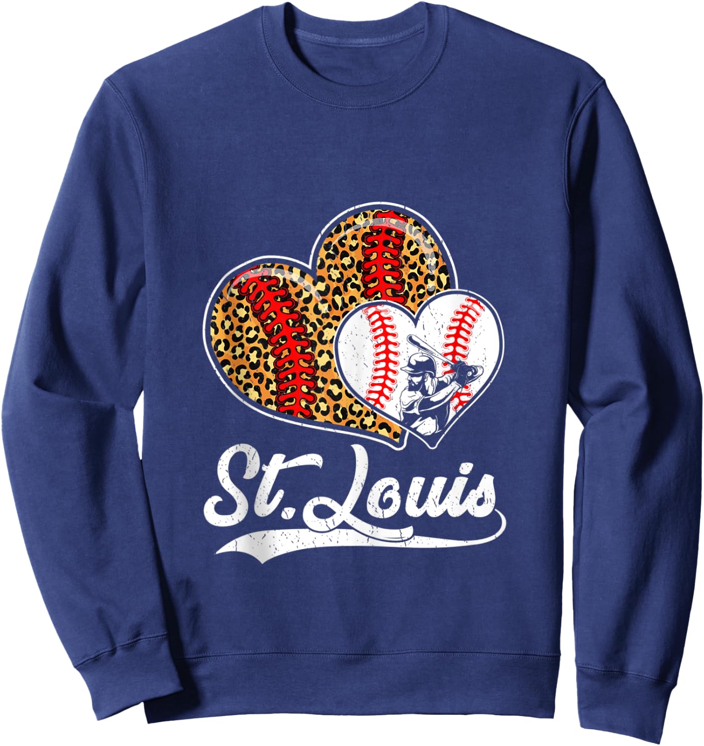 Vintage St Louis Baseball Leopard Hearts Baseball Lover Sweatshirt - Sweatshirt | Navy