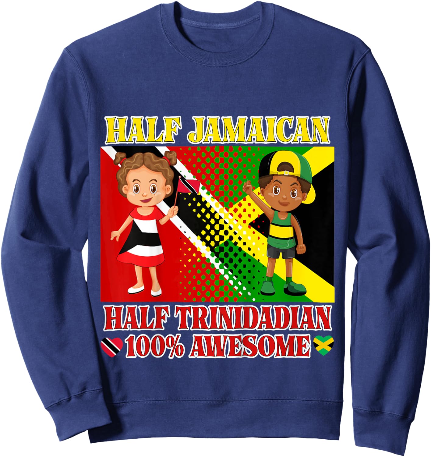 Half Trini Half Jamaican Toddler Trinidad Flag Root Girl Boy Sweatshirt - Sweatshirt | Navy