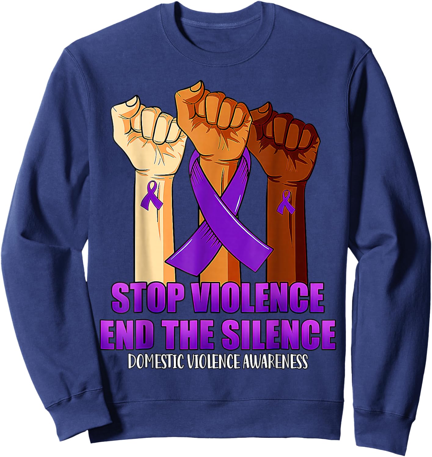 Domestic Violence Awareness Hand Stop Violence End Silence Sweatshirt - Sweatshirt | Navy