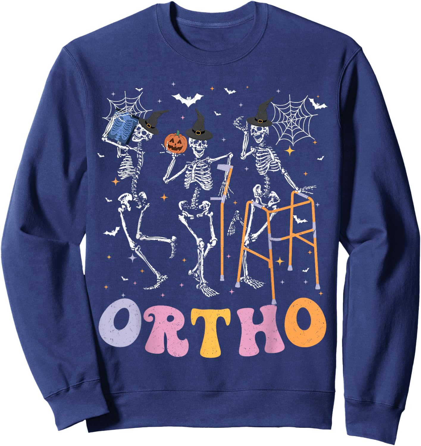Ortho Squad Halloween Pumpkin Dancing Orthopedic Skeletons Sweatshirt - Sweatshirt | Navy