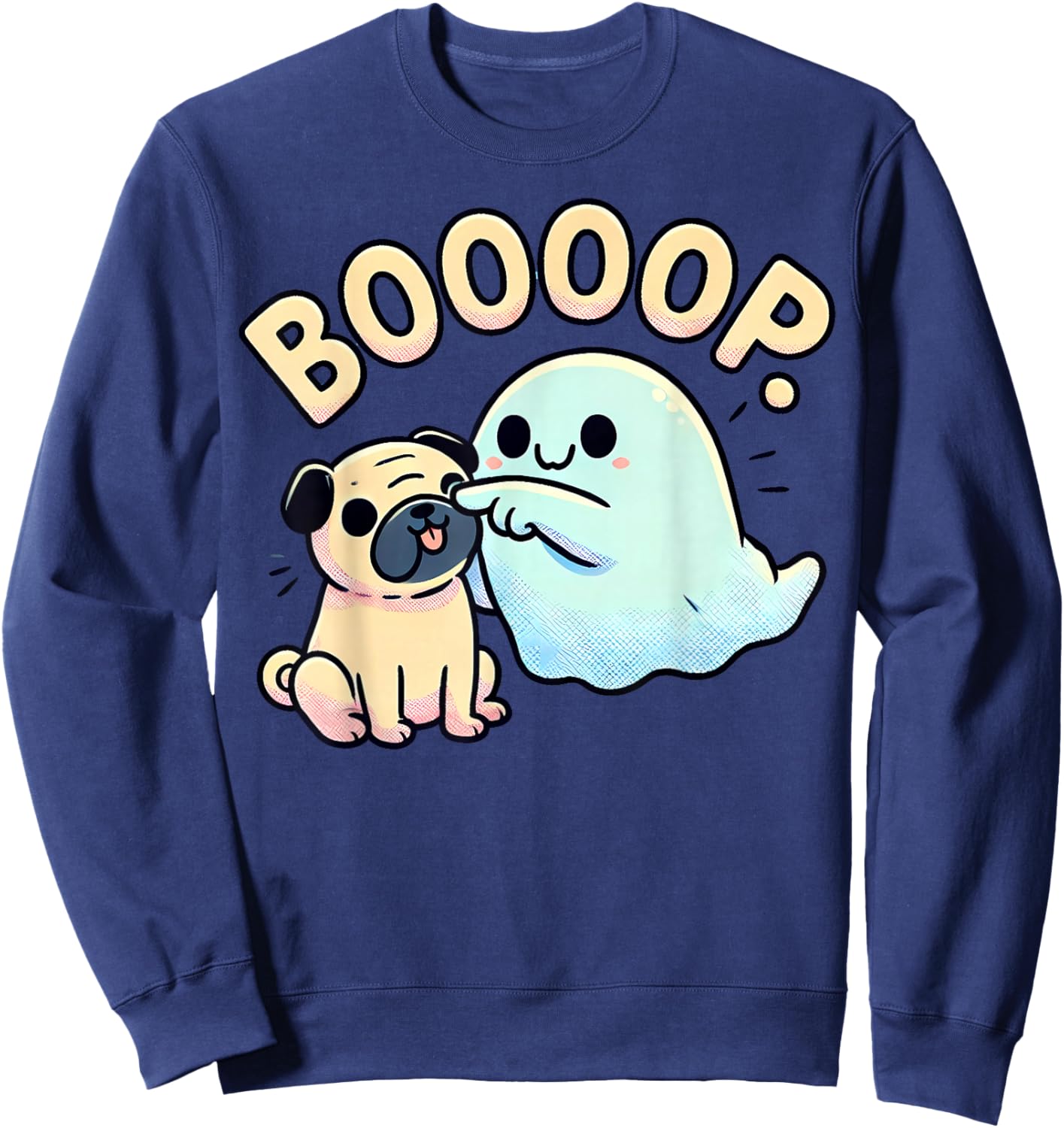Funny Halloween Ghost Pug Boop Silly Puppy Dog Humor Sweatshirt - Sweatshirt | Navy