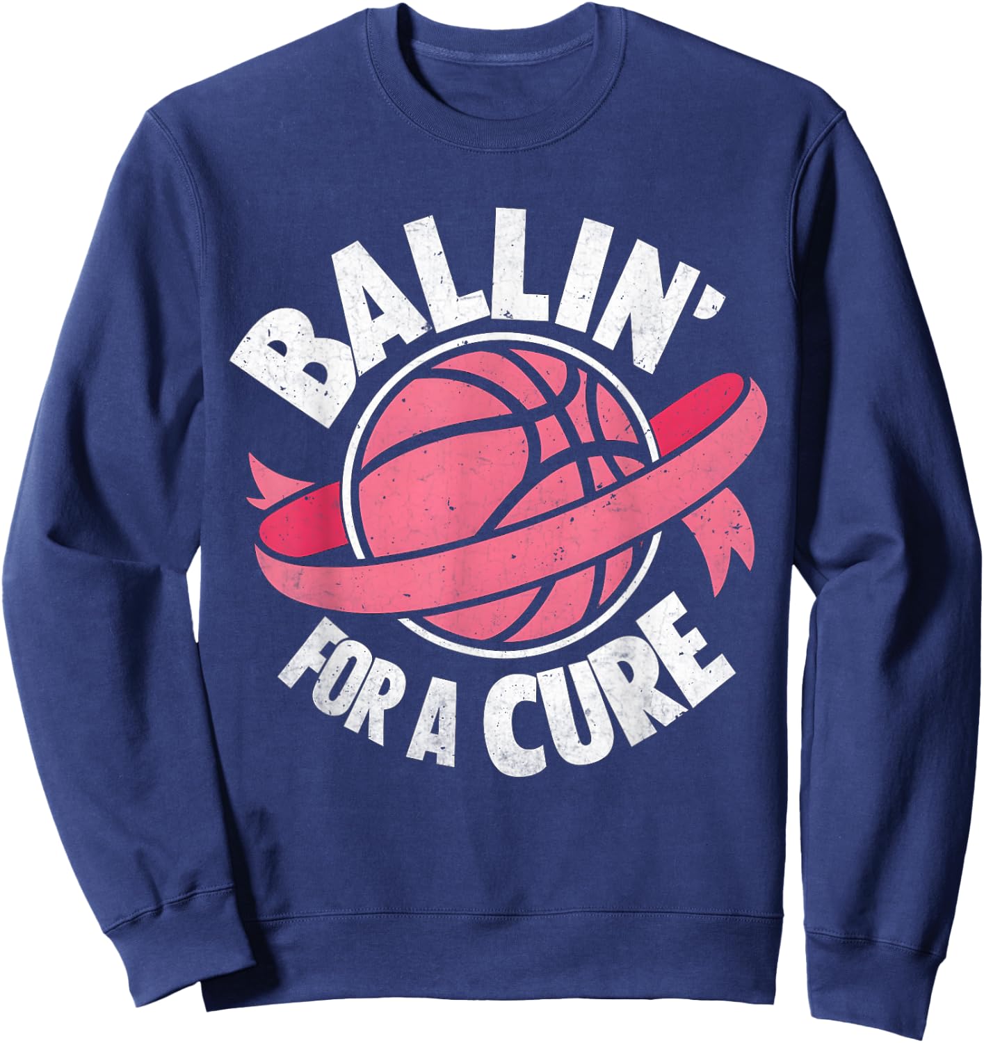 Ballin For A Cure Basketball Breast Cancer Awareness Kids Sweatshirt - Sweatshirt | Navy