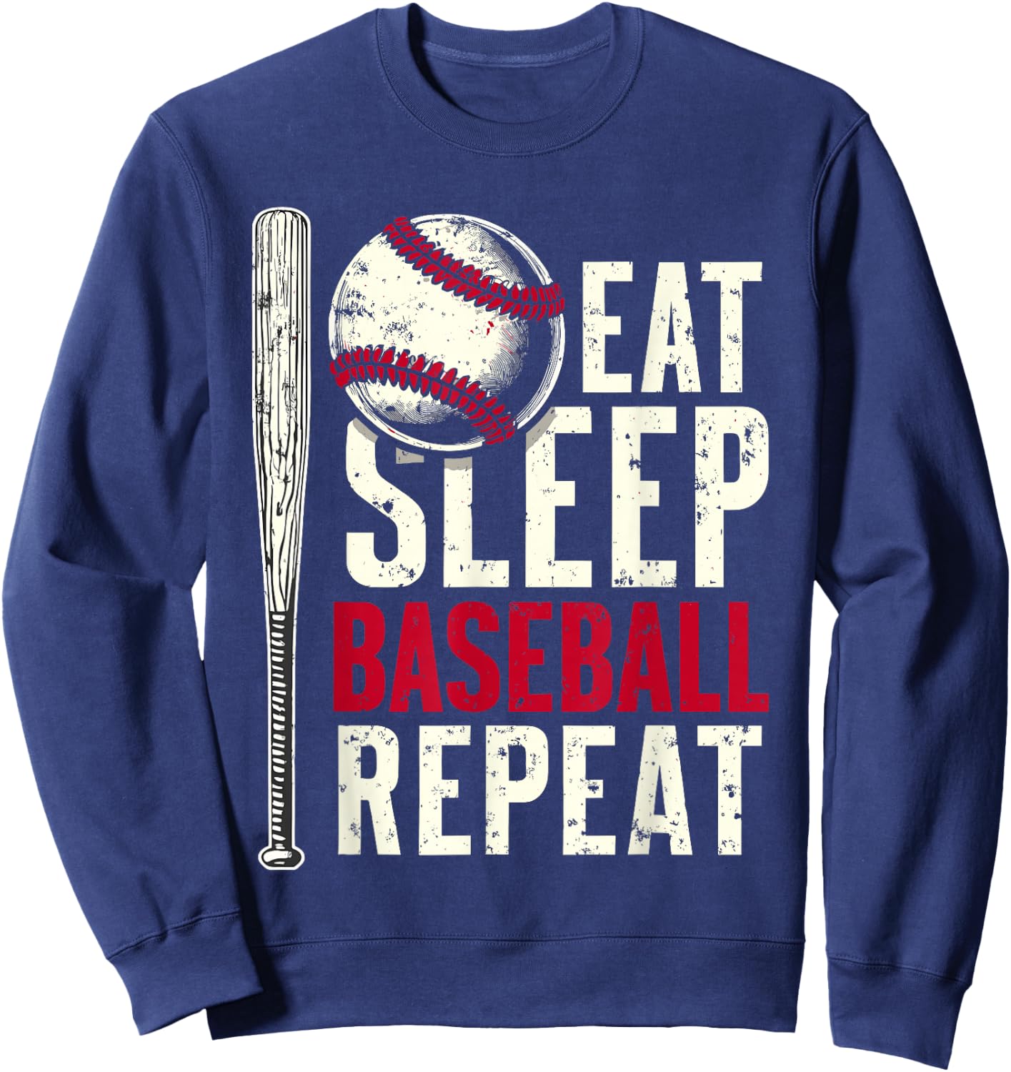 Eat Sleep Baseball Repeat Funny Baseball Player Sweatshirt - Sweatshirt | Navy