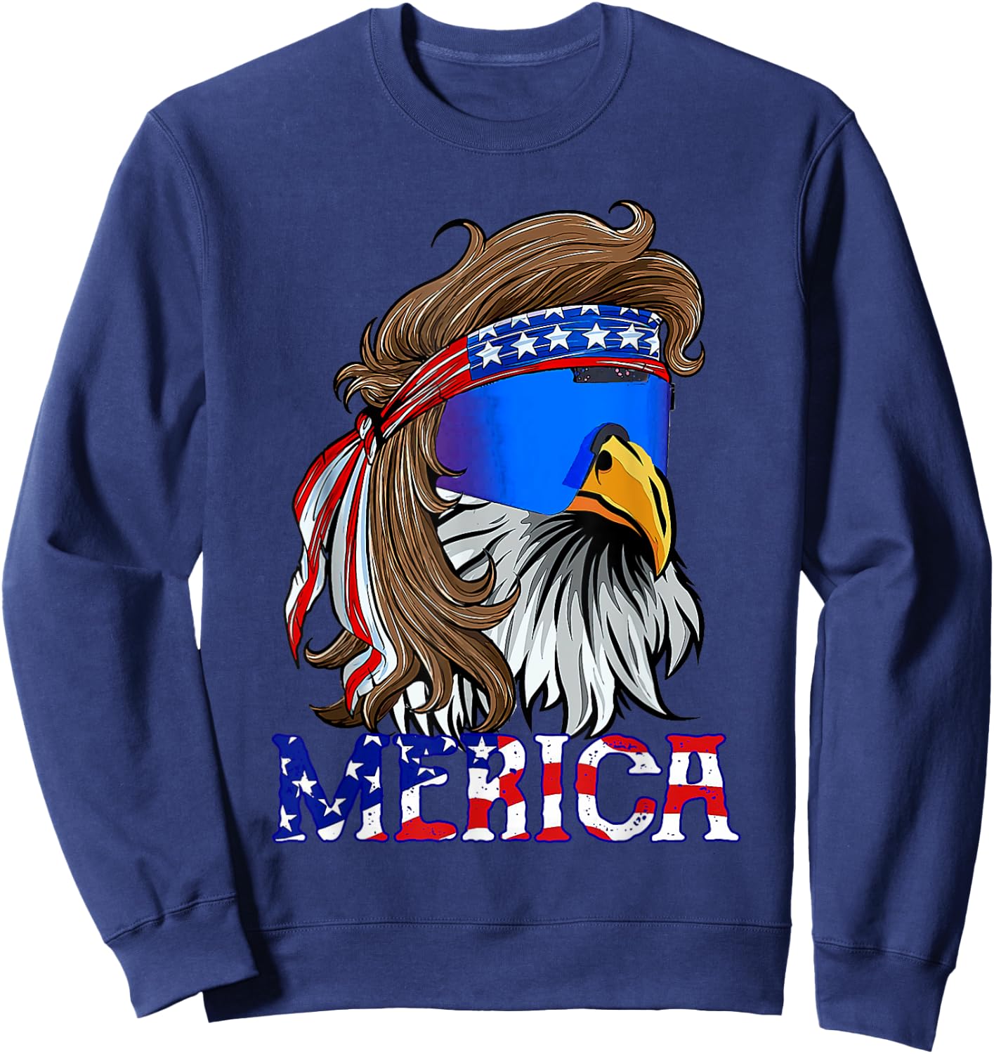 Eagle Mullet Sunglasses Merica 4th Of July USA American Flag Women Kids Men Sweatshirt - Sweatshirt | Navy